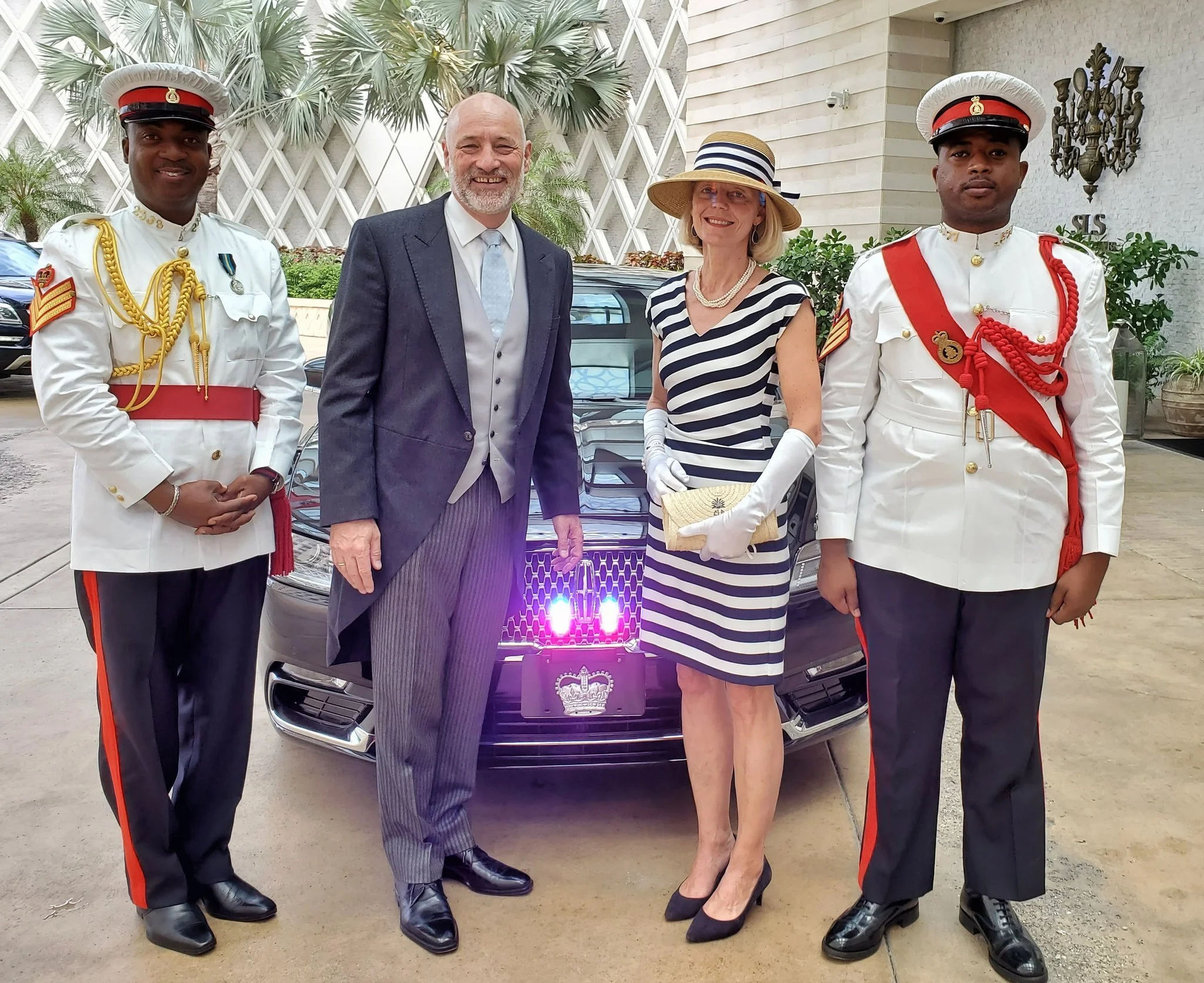 Ambassador Weiss with his wife, Susi Weiss, and members of the Royal Bahamas Police Force