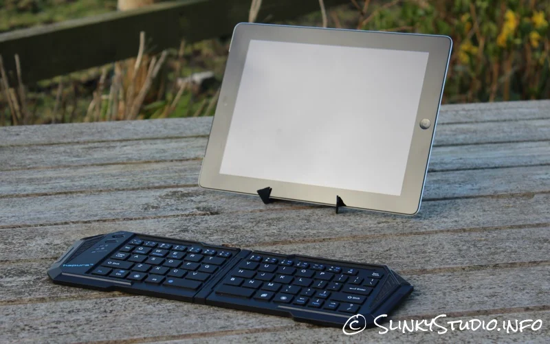 Hapurs Bluetooth 3.0 Wireless Foldable Keyboard on Wooden Bench.jpg