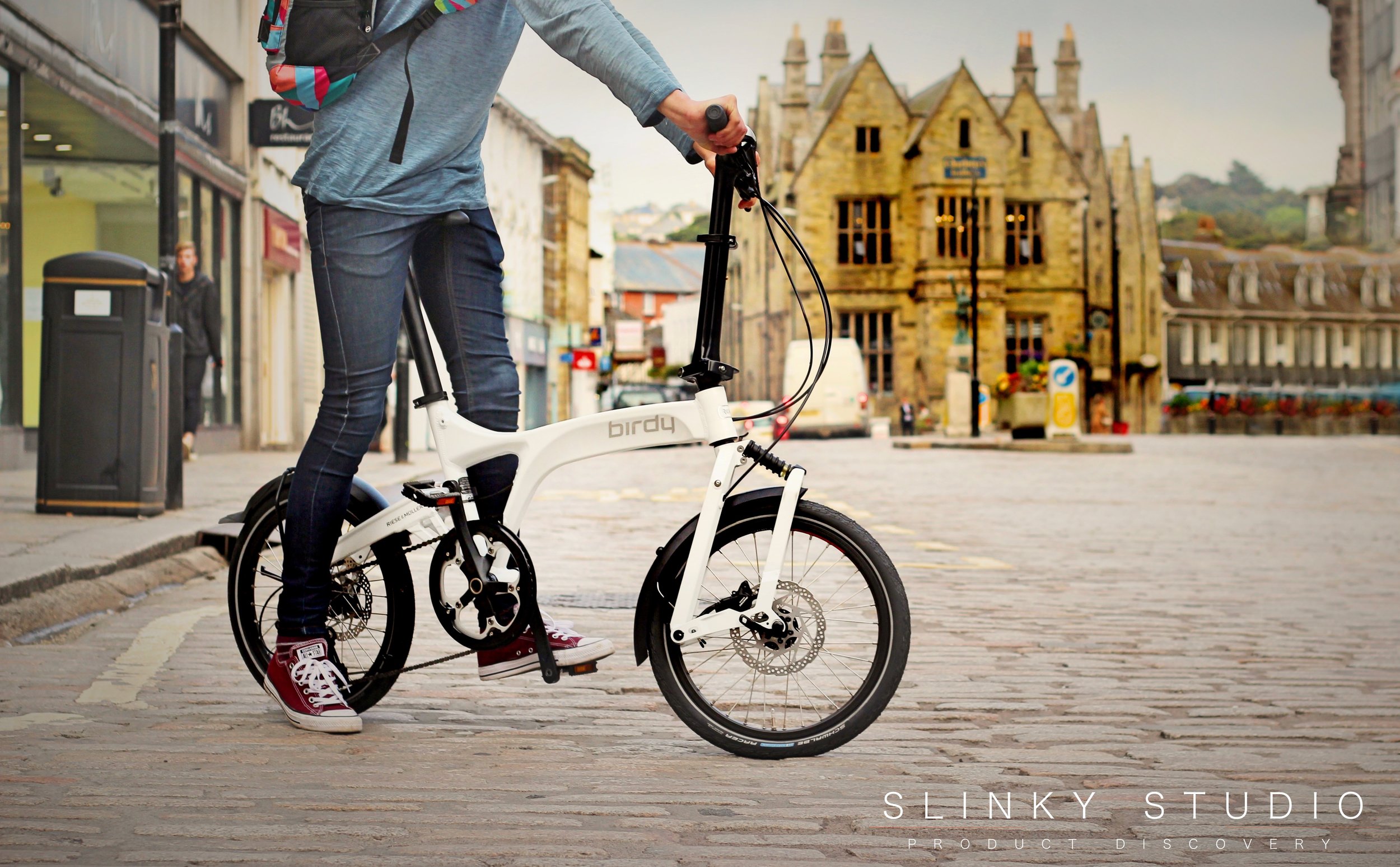 Birdy Speed Folding Bike Riding on Scenic Cobbled European City.jpg