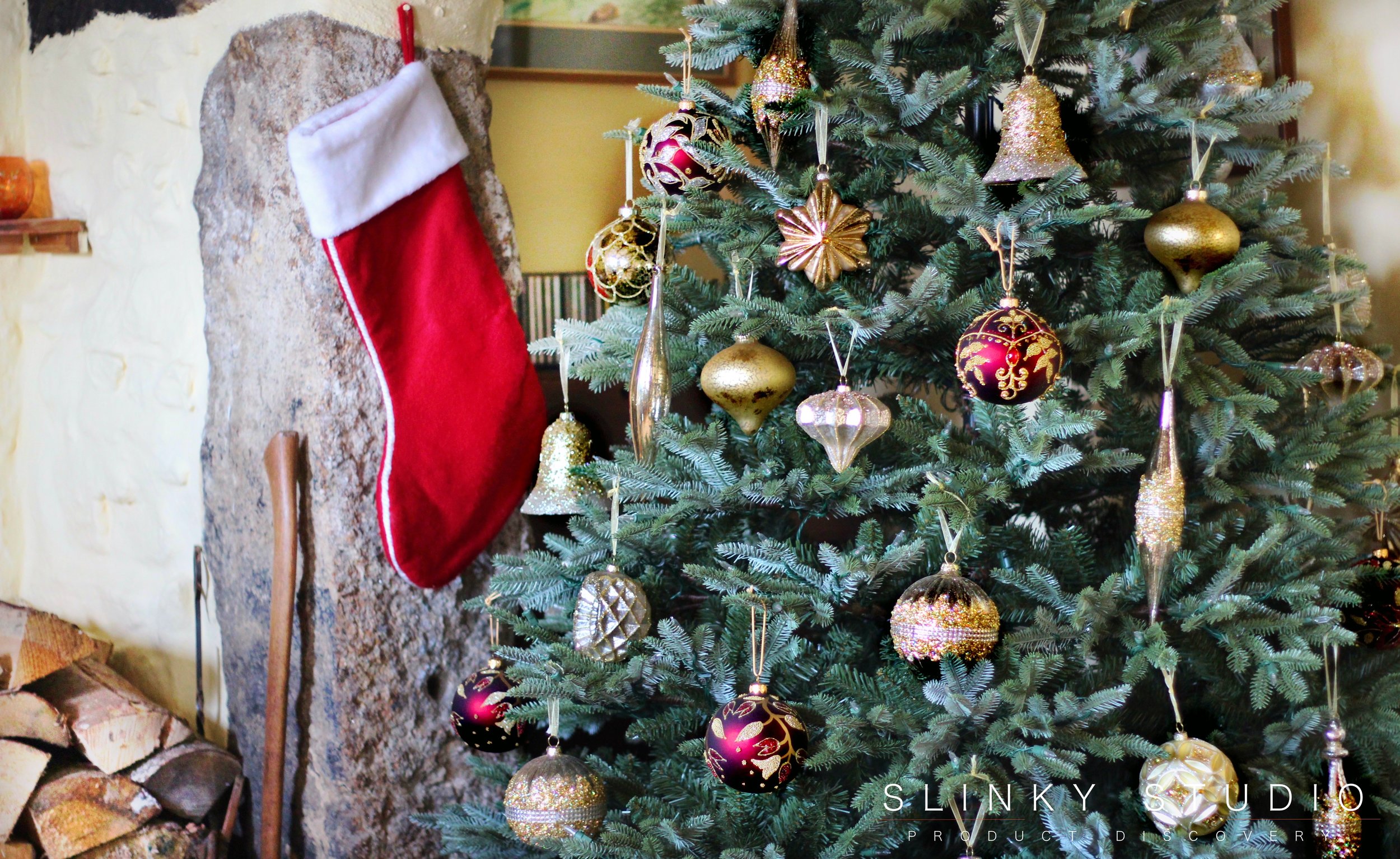 Balsam Hill Fraser Fir Christmas Tree Burgandy Hand Made Baubles Feature.jpg