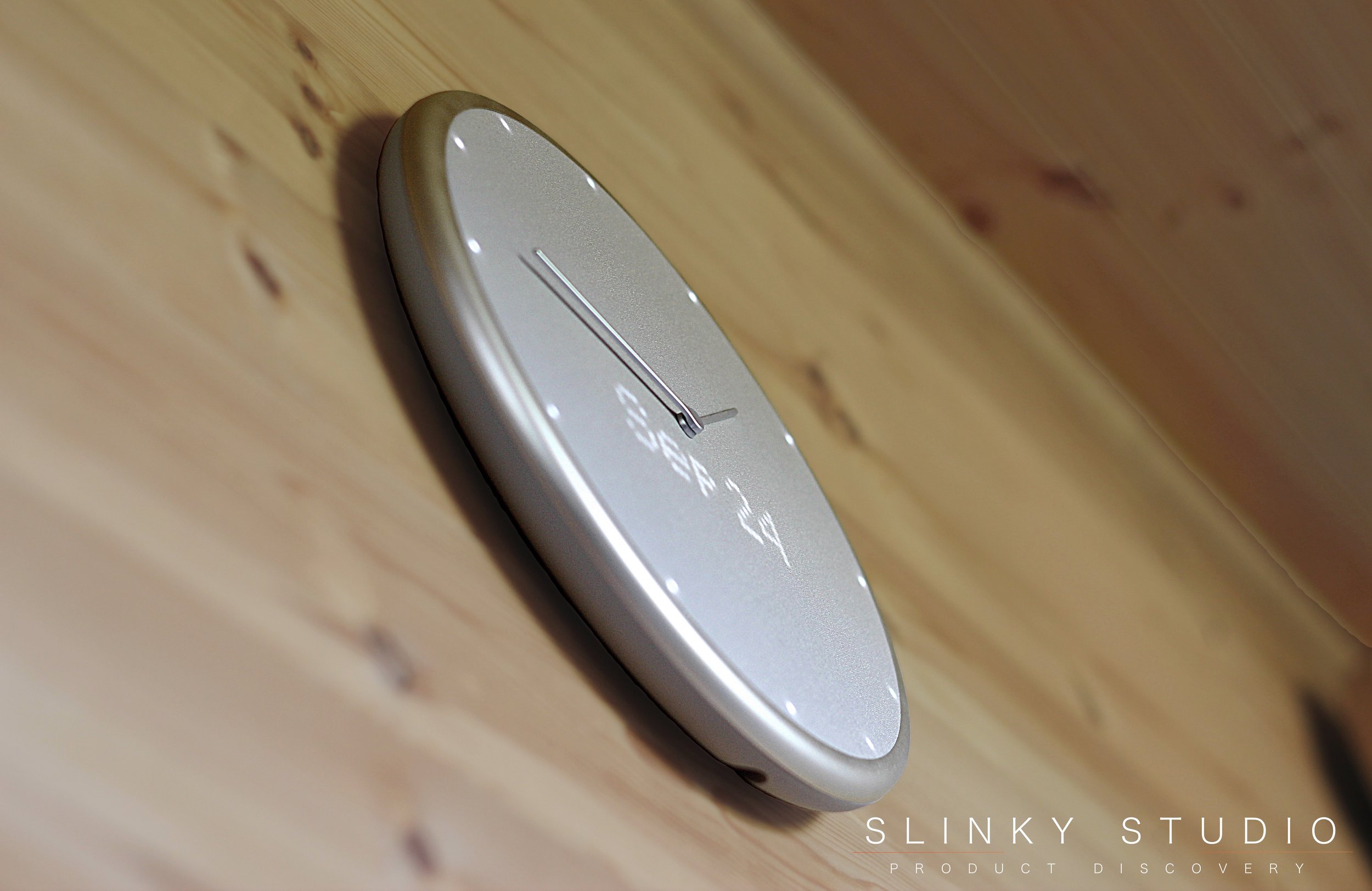 Glance Clock Hanging on Wooden Wall Close Up.jpg
