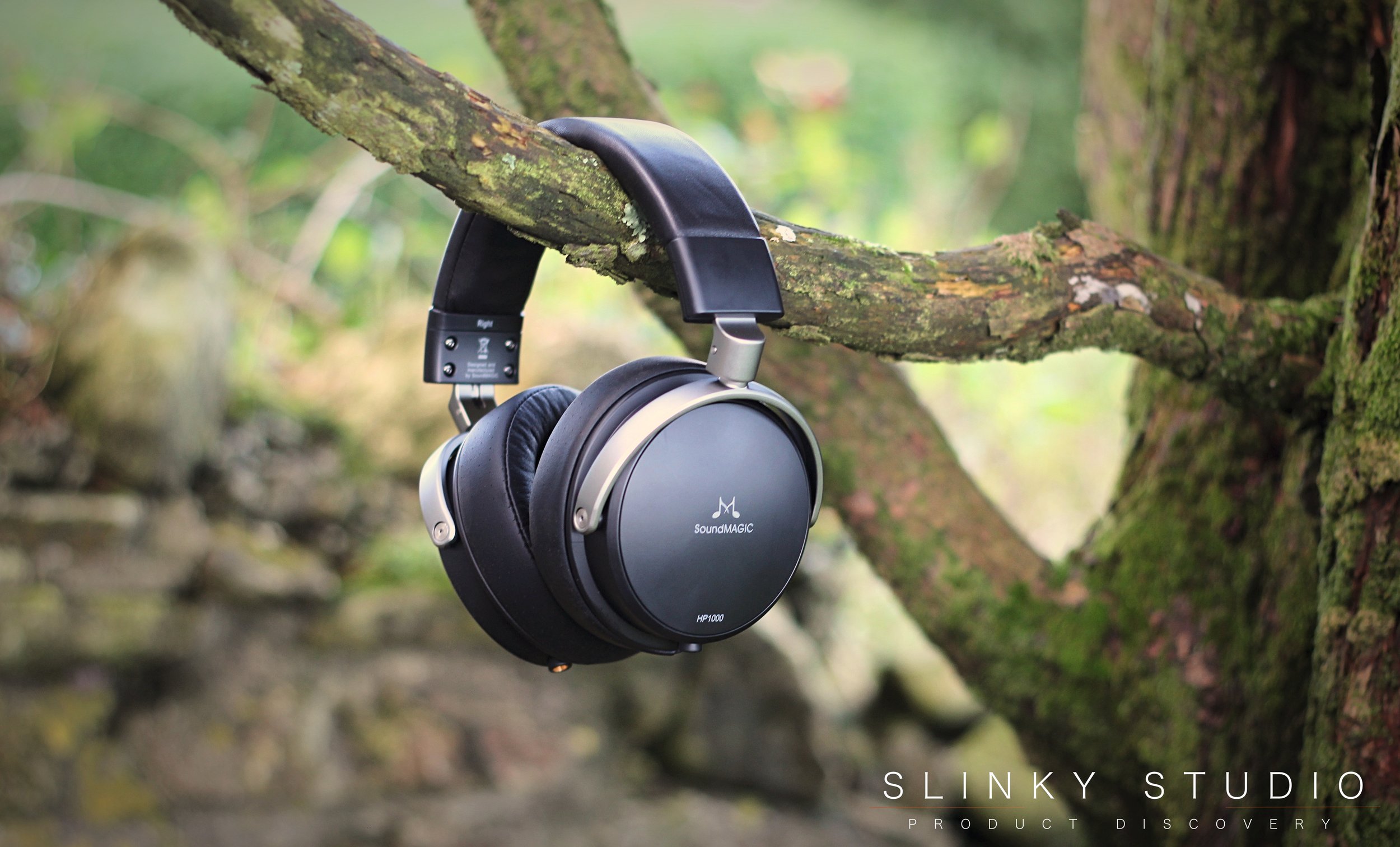 SoundMagic HP1000 Headphones Hanging on Tree Branch.jpg