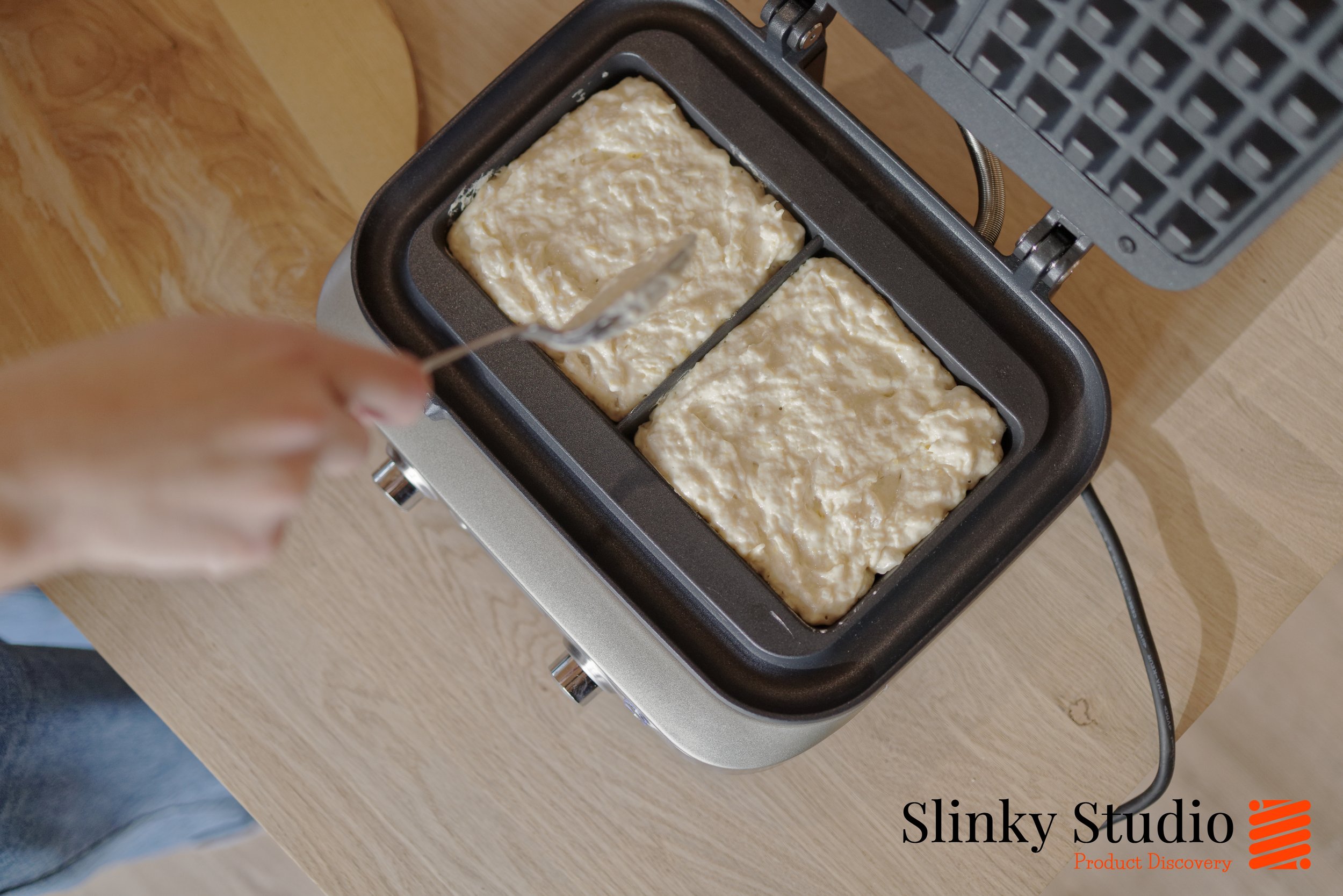 Sage Smart Waffle Pro Mixture Cooking.jpg