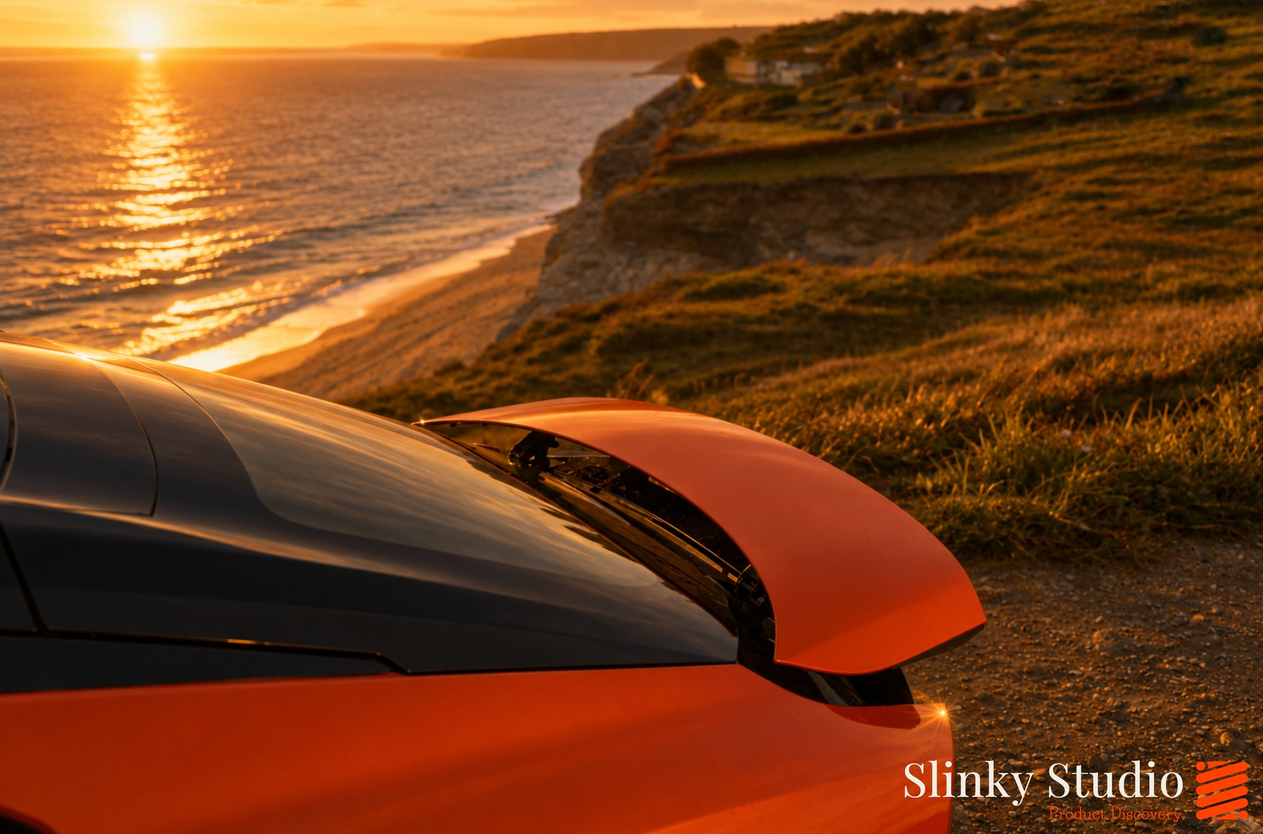 Lotus Emeya Fireglow Orange Spoiler Cornwall Coast Sunset Side View.jpg