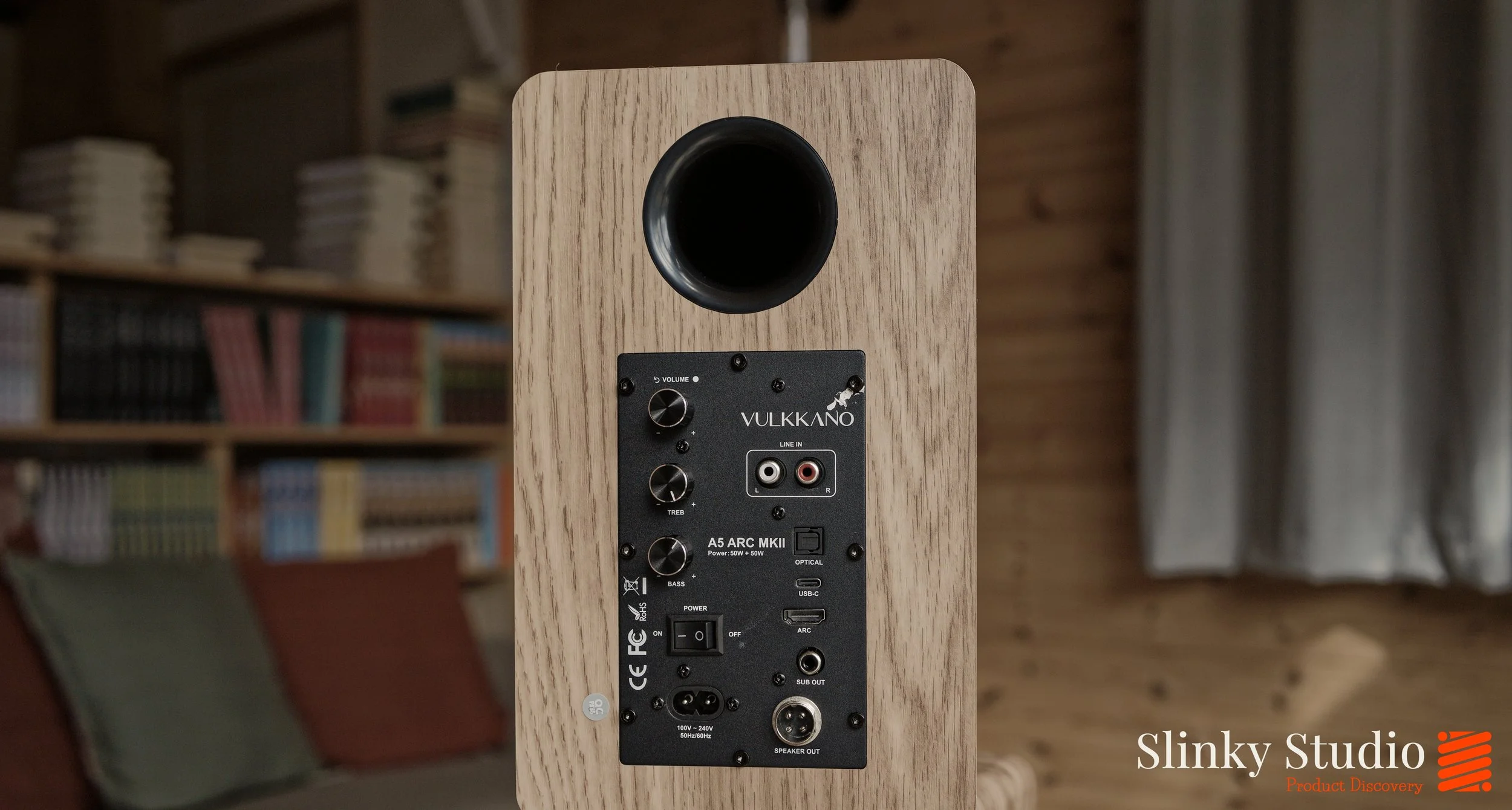Vulkkano A5 ARC MKII Speakers Inputs Controls Behind View.jpg