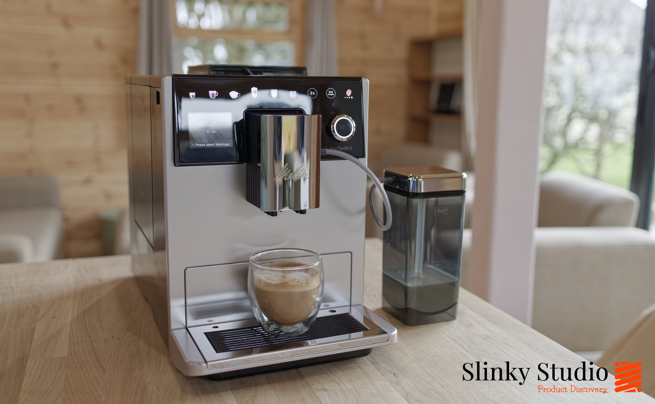 Melitta Latte Select Coffee Machine in scandi nordic style wooden studio.jpeg
