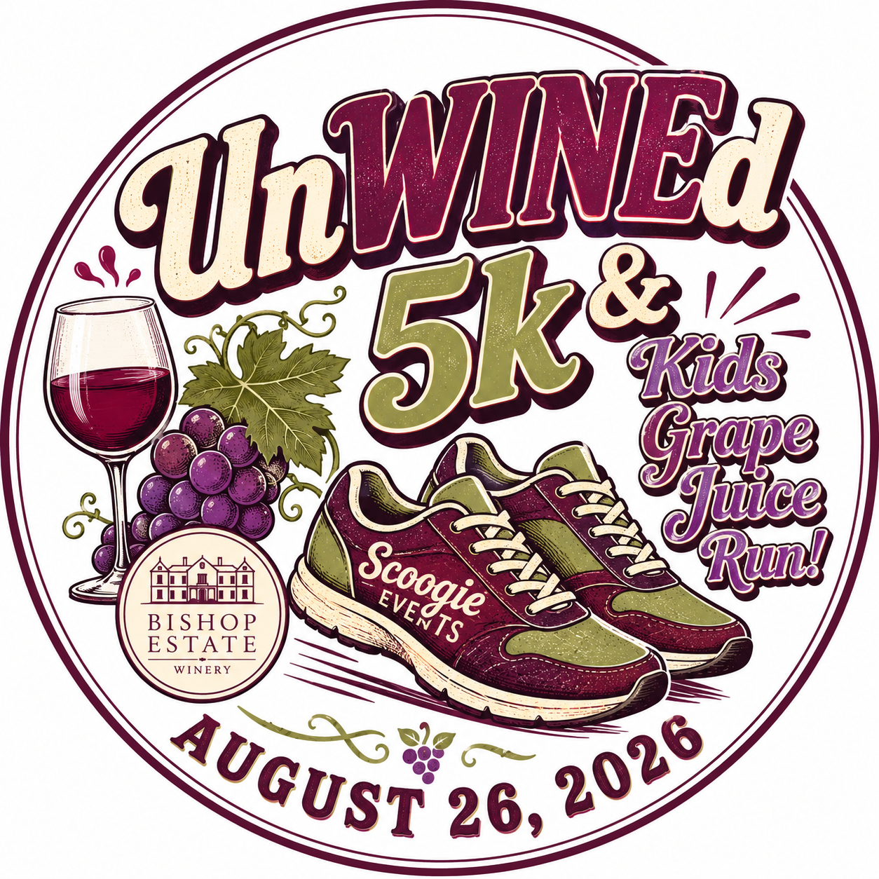 UnWINEd 5k &amp; Kids Grape Juice Run at Bishop Estate Vineyard &amp; Winery