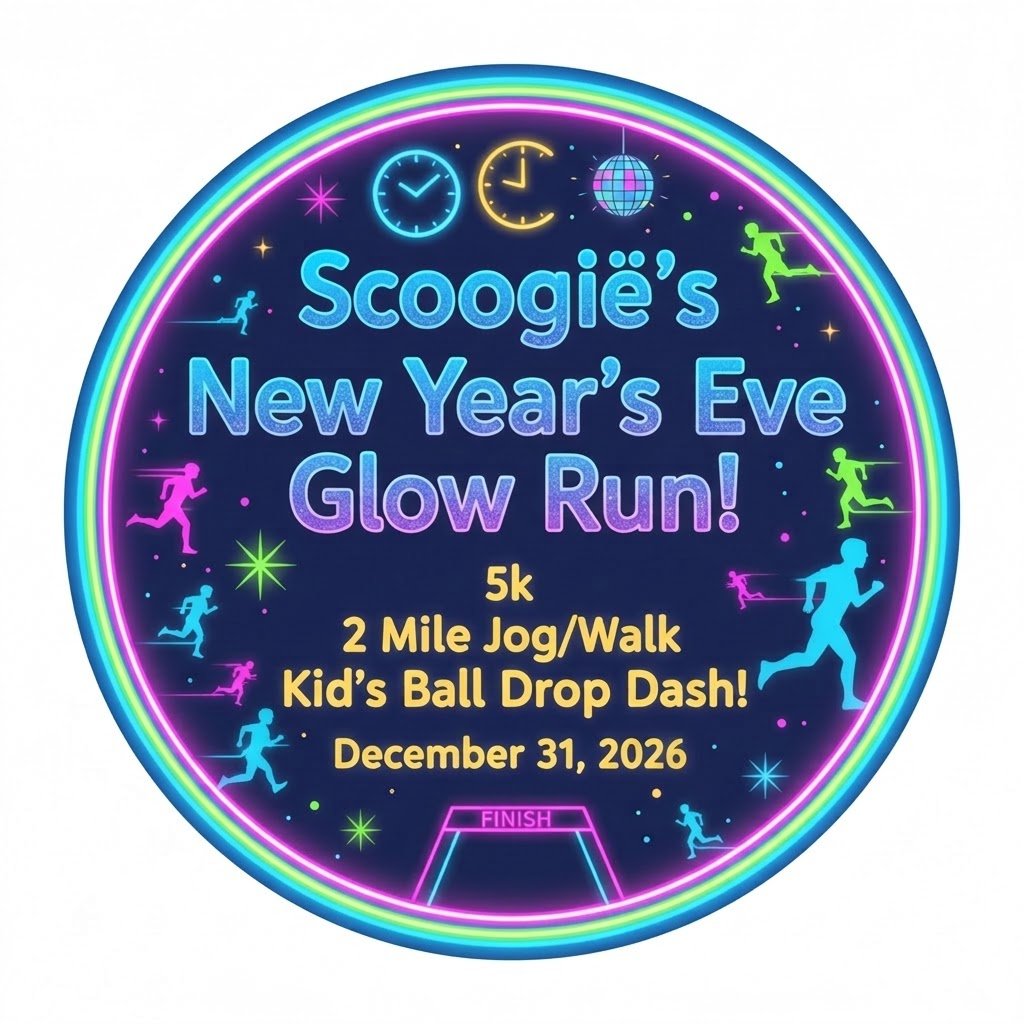 Scoogië's New Year's Eve Glow Run 5k, 2 Mile Jog/Walk &amp; Kid's Ball Drop Dash!