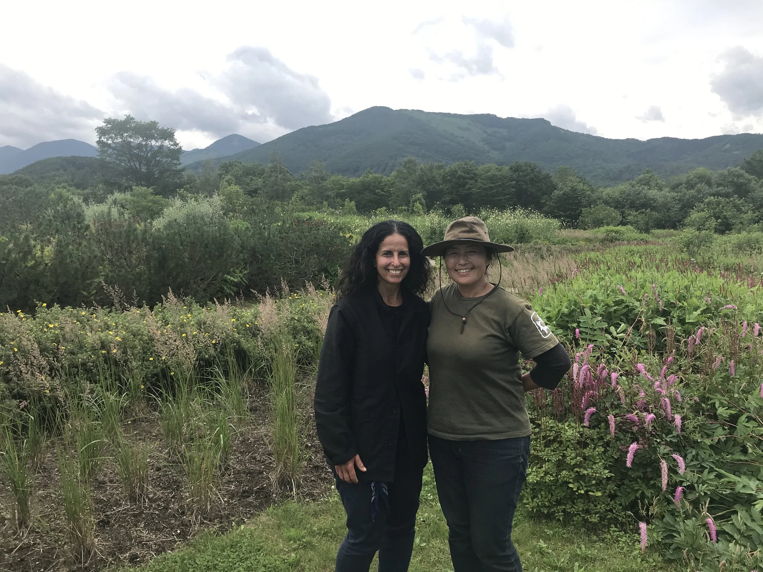  With Midori Shintani at the Tokachi Millennium Forest in 2018.   Julie Weiss designed the book, Tokachi Millennium Forest: Pioneering a New Way of Garden wtih Nature for landscape designer Dan Pearson, about his work at the Tokachi Millennium Forest
