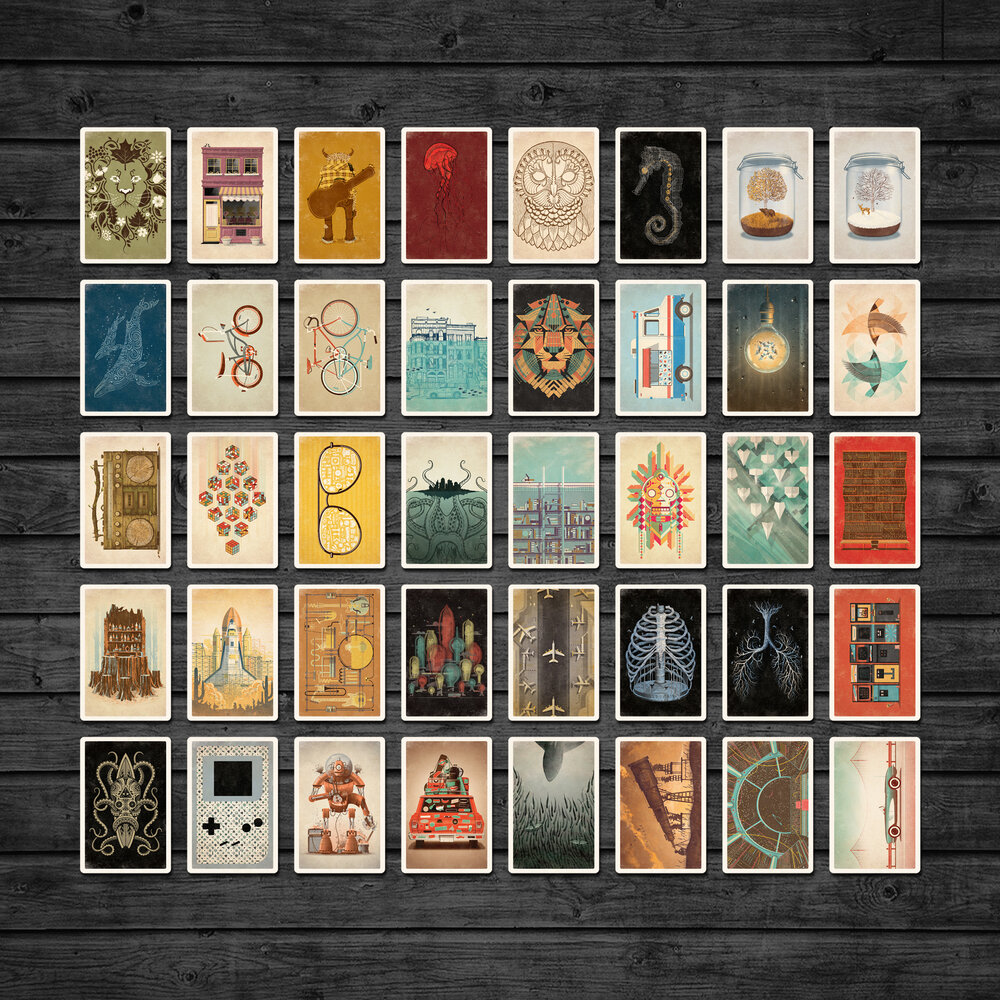 Postcards Featuring a Variety of Original Artwork by DKNG Studios