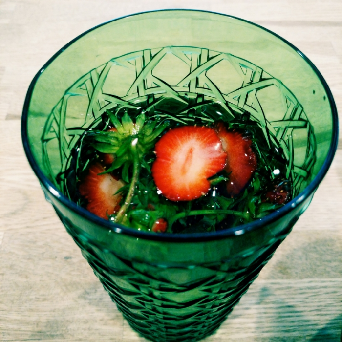 strawberry water. &nbsp;take the tops out before you drink though.