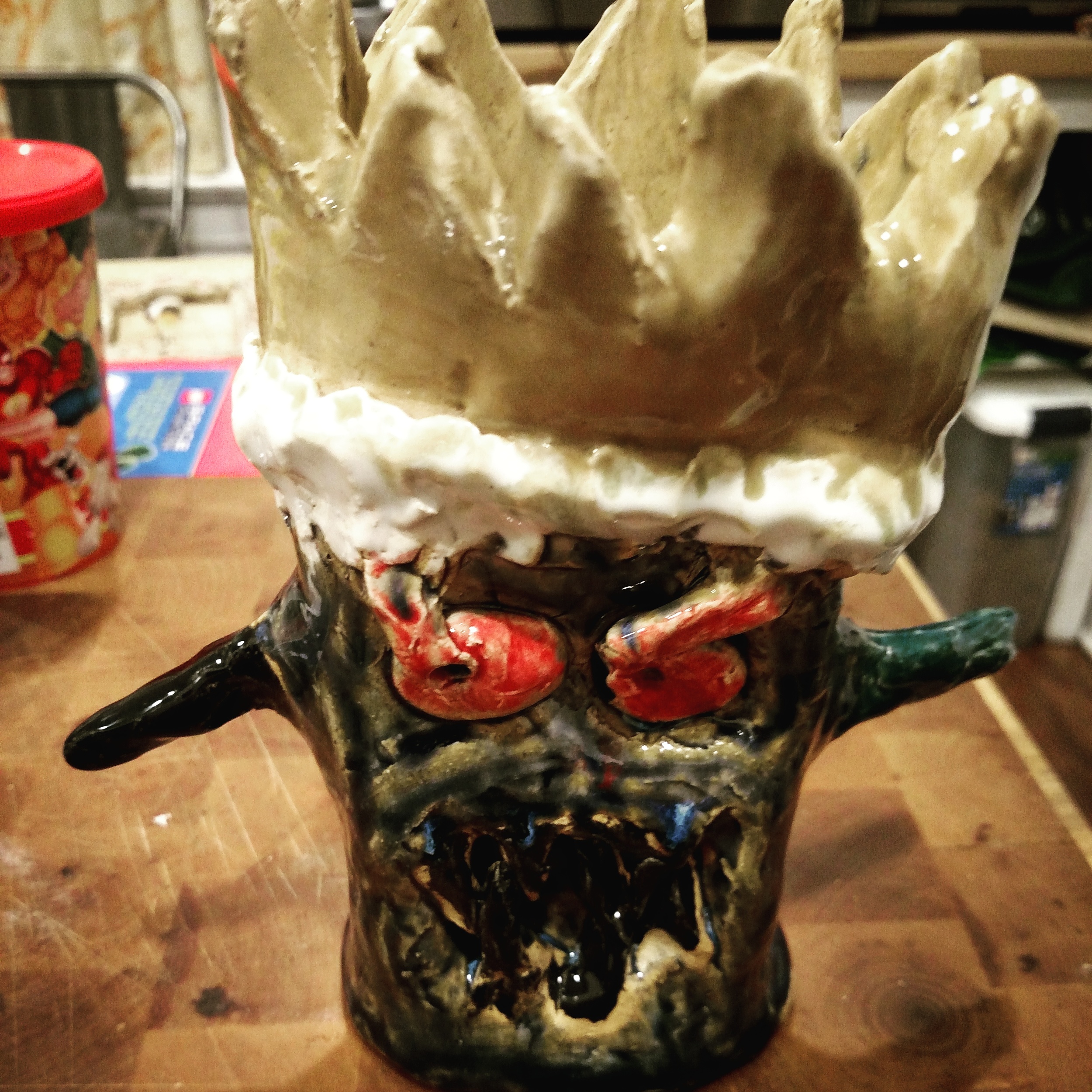 Biggest Little's King of the monsters, from his pottery camp this summer. 