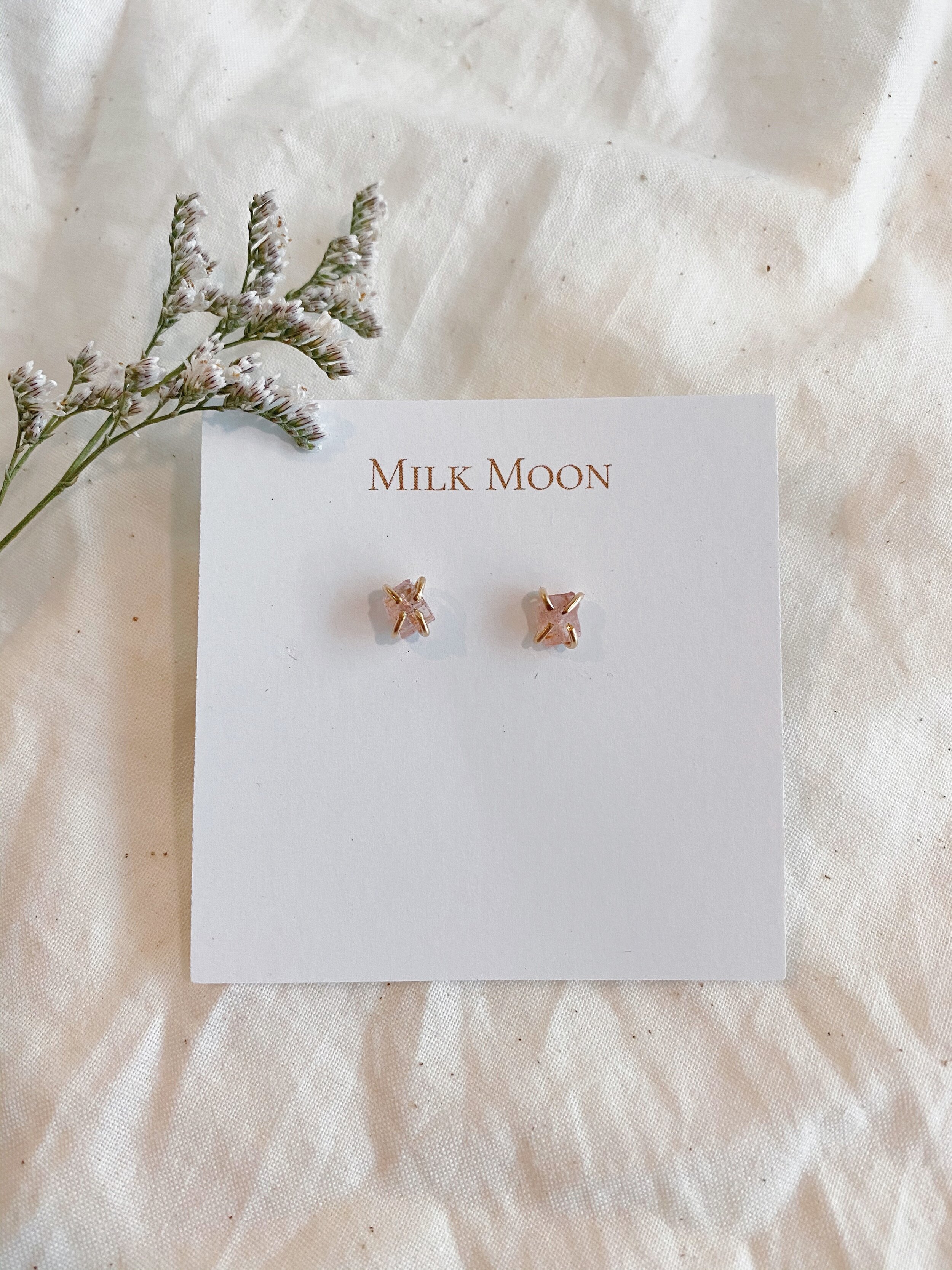 Raw Pink Tourmaline Studs 