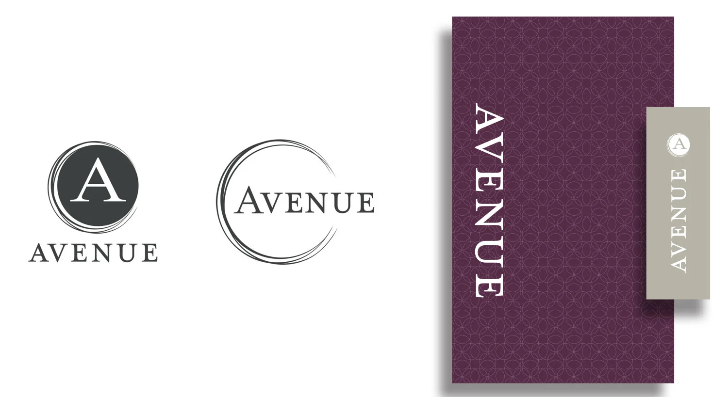 Avenue Logo variations, menu cover + check presenter