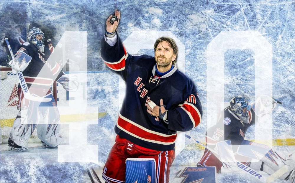 Henrik Lundqvist #30 of the NY Rangers reaches 400 wins.