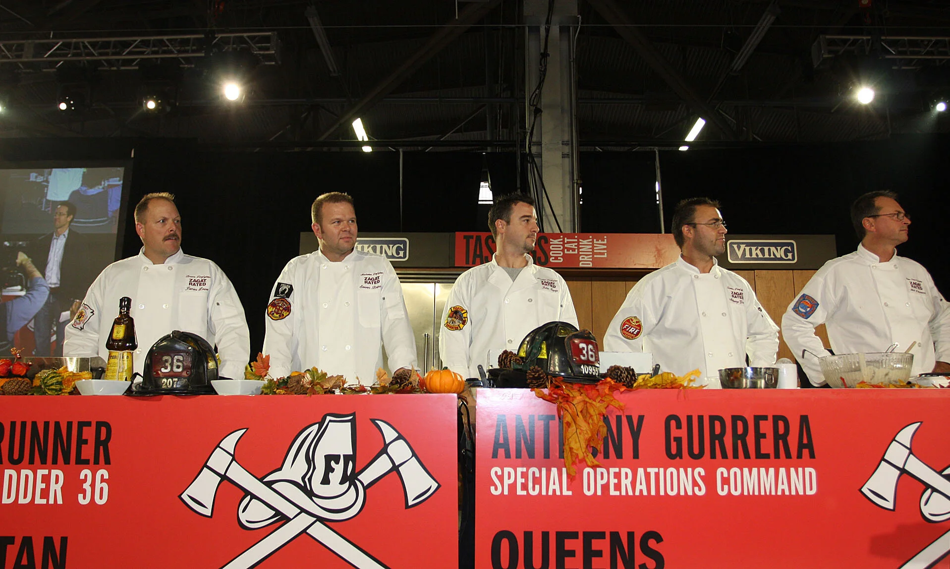  November 8th 2008: New York NY: At the 1st annual FDNY Pancake Cookoff the five finalists await eagerly to hear the results.Photographed by Michelle Farsi848-702-3123(cell) mfarsi2@mac.com (email) 
