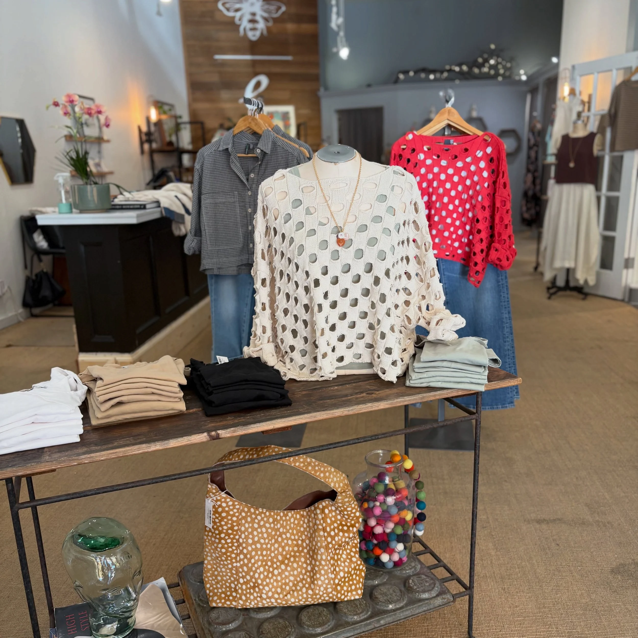 Scenes from a Thursday morning at the shop. 
#summer26 #fall26 #boutiquefashion #fairtrade #shoppetaluma