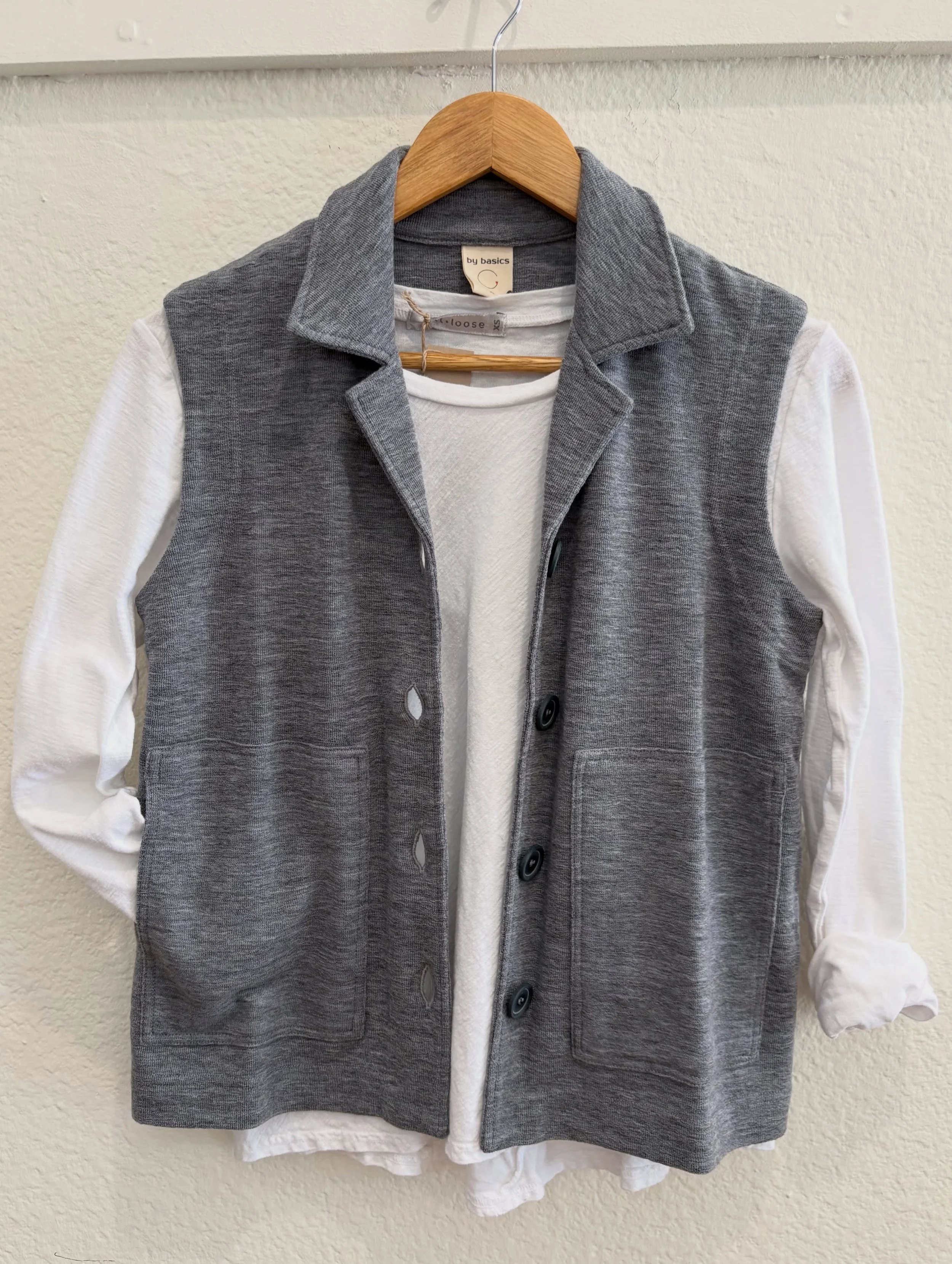 By Basics merino wool vest. 
Timeless classics that will never go out of style. 
Mindfully manufactured in a no-waste factory that also only works with natural fibers. 
This vest-and many other styles from by Basics are available now in the shop! 
We