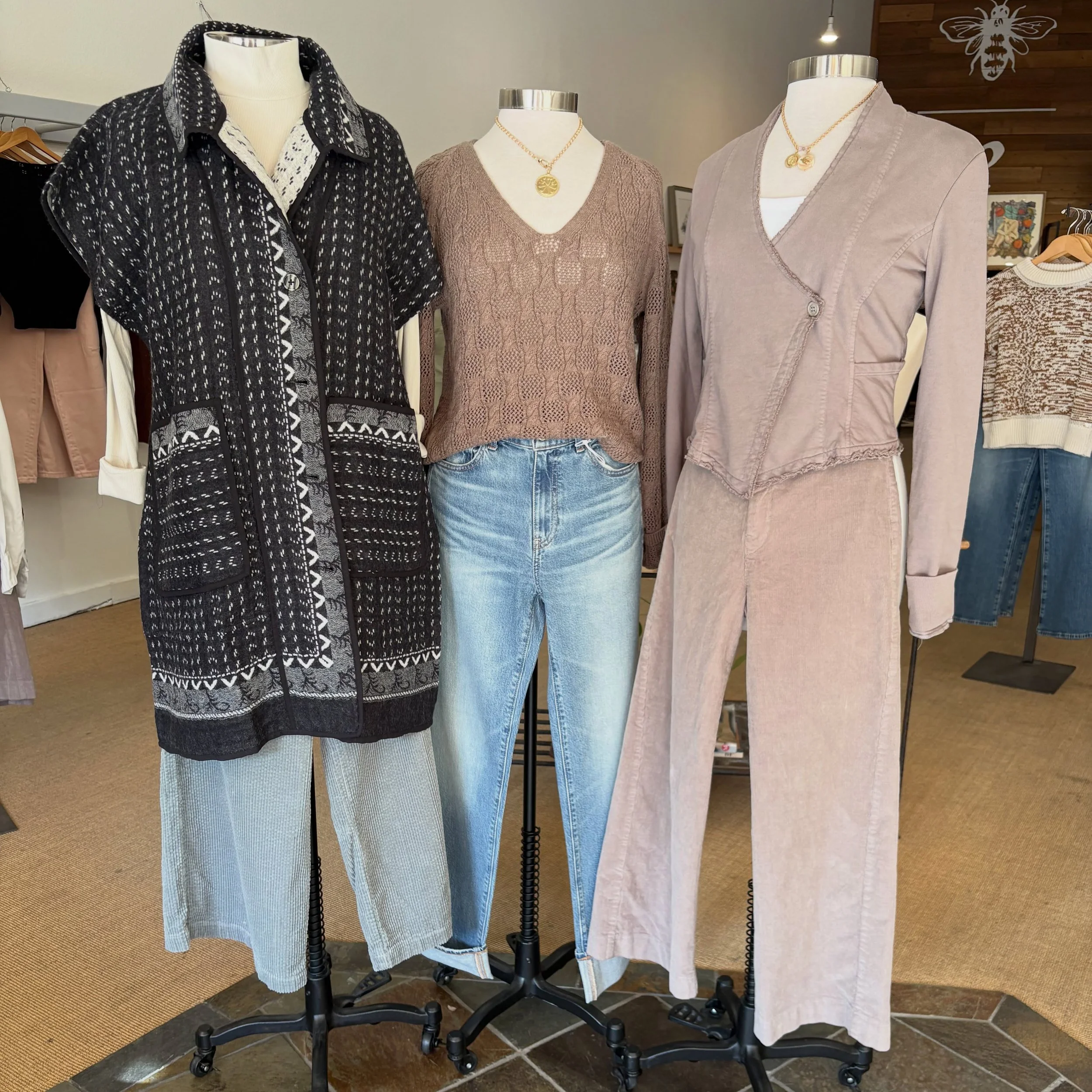 Tuesday at the shop. Corduroy, cotton, and wool 🧡 Fall is upon us! I am in the shop today and I always love seeing you! #fall26 #effortlessstyle #shoppetaluma #sustainablefibers #newarrivals