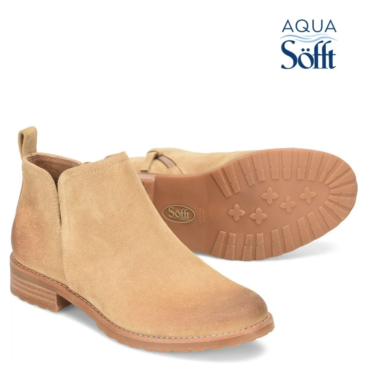 New arrival from Sofft from their AQUAS&ouml;fft collection, in waterproof Italian suede with seam-sealed construction for wet-weather protection
Side zipper
Soft microfiber lining
Leather-lined footbed, cushioned at ball and heel, with arch support
