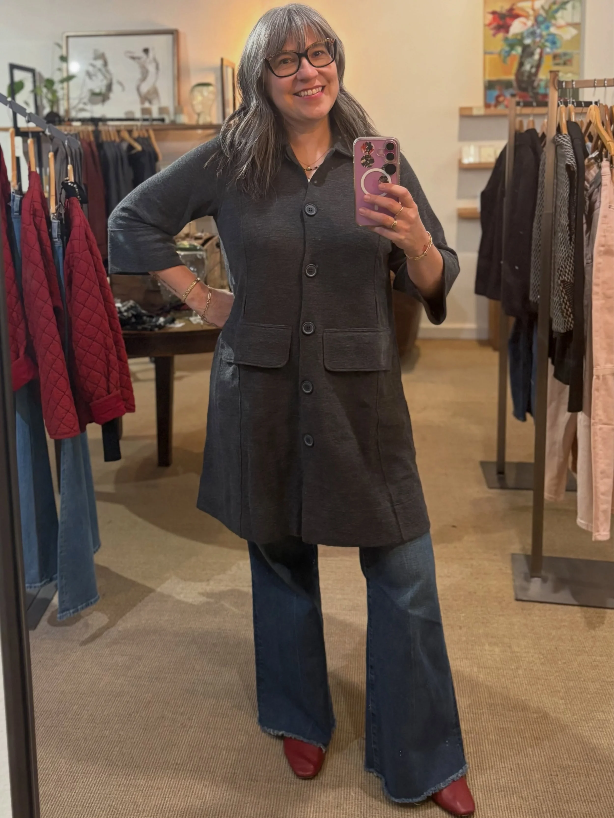 New by Basics arrived yesterday, and I want one of everything! This is the coat dress, and it is fabulous! See my stories for the rest of the collection 🧡🍁 #bybasics #merinowool #sustainablefashion #fallwinter26 #shoppetaluma