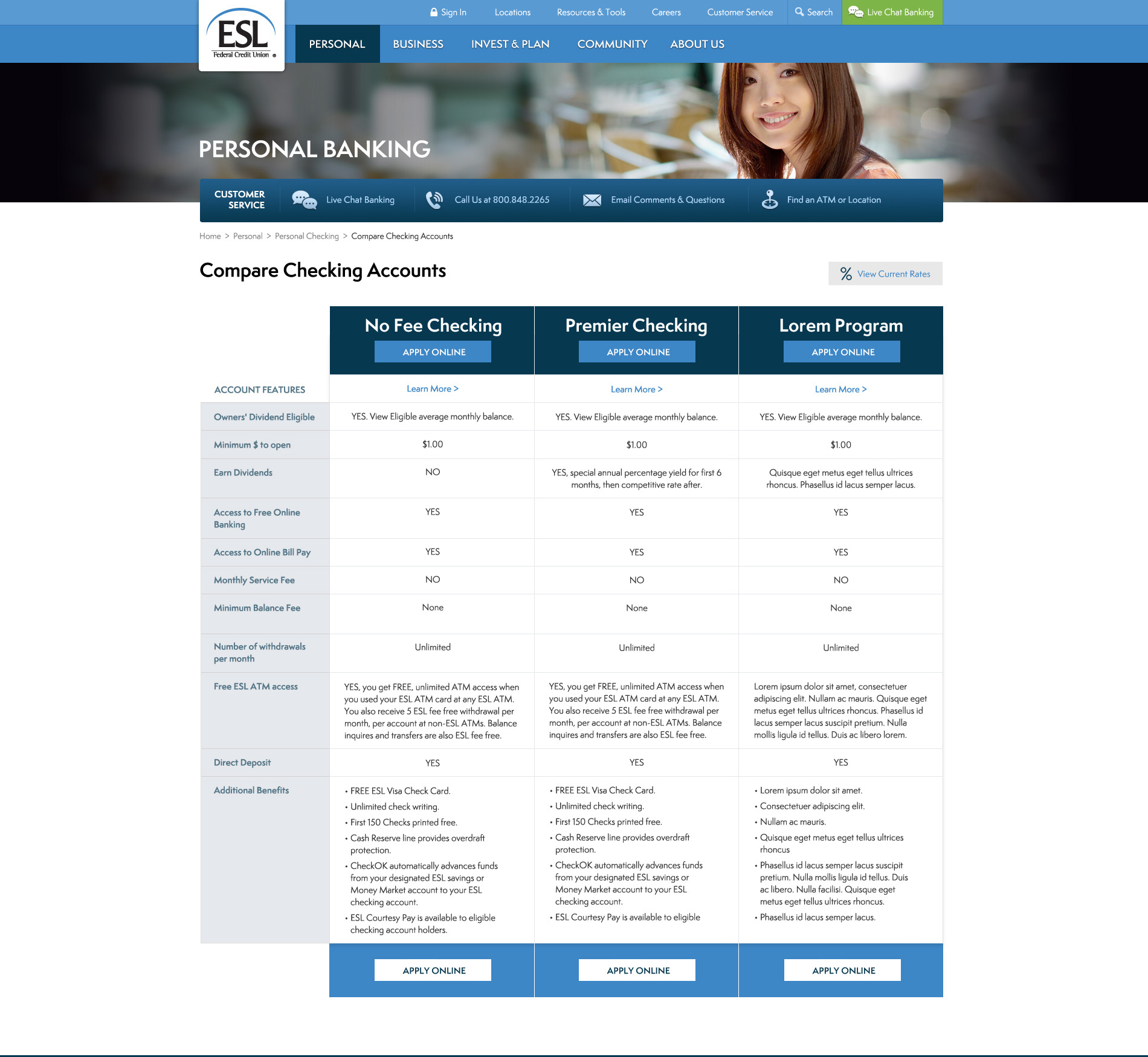Product Comparison Page