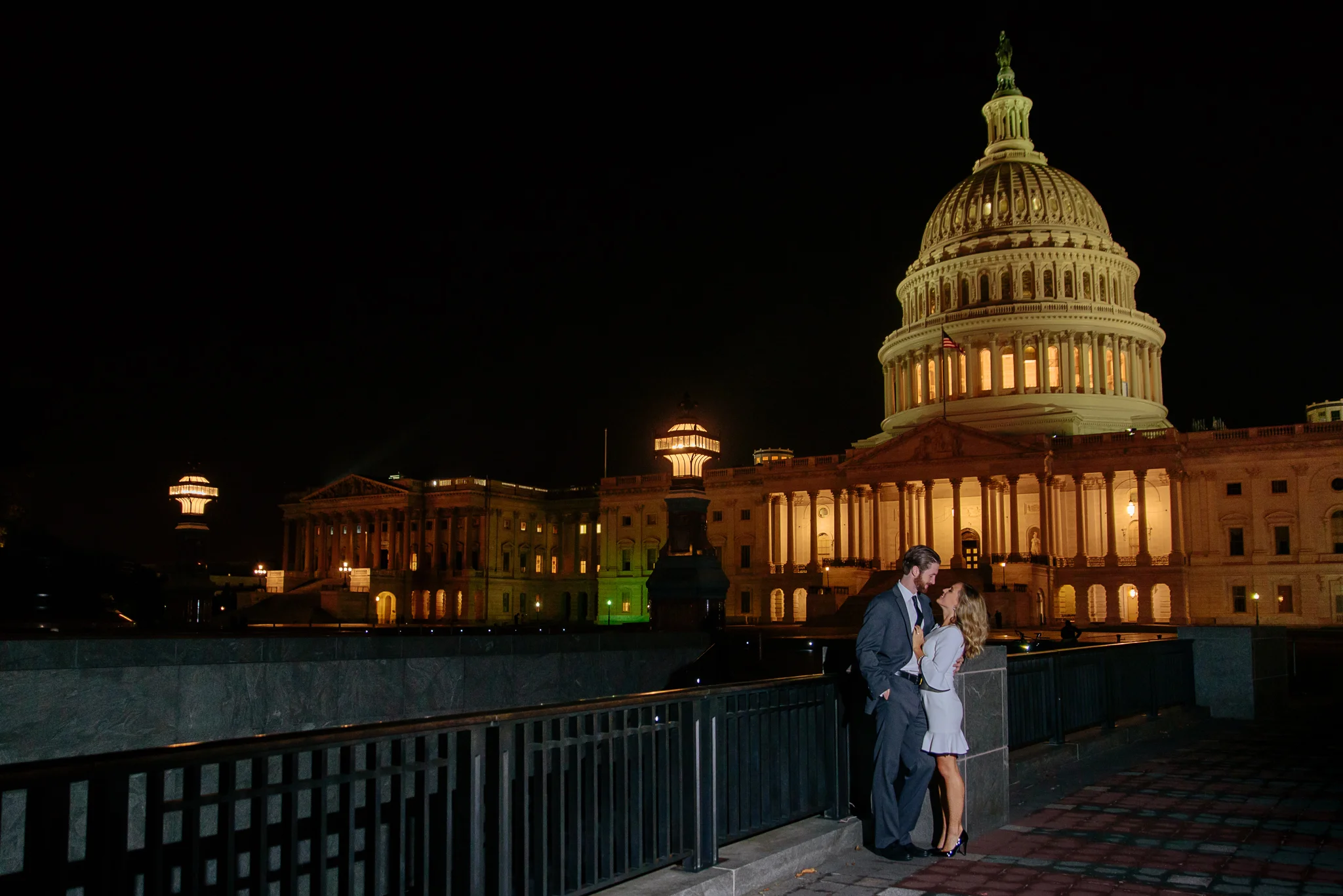 Engagement photos at night by Capitol Building Washington DC