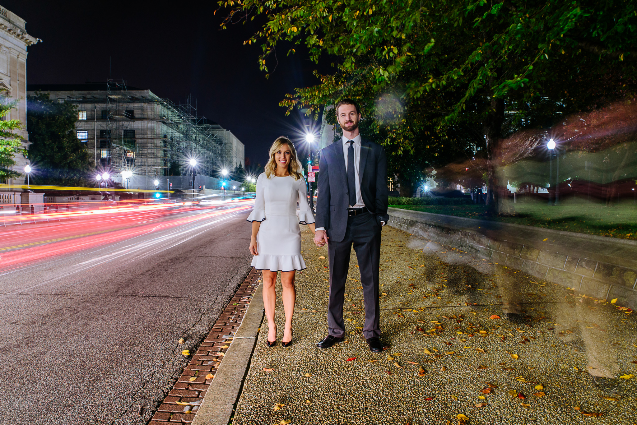 Engagement photos at night Washington DC