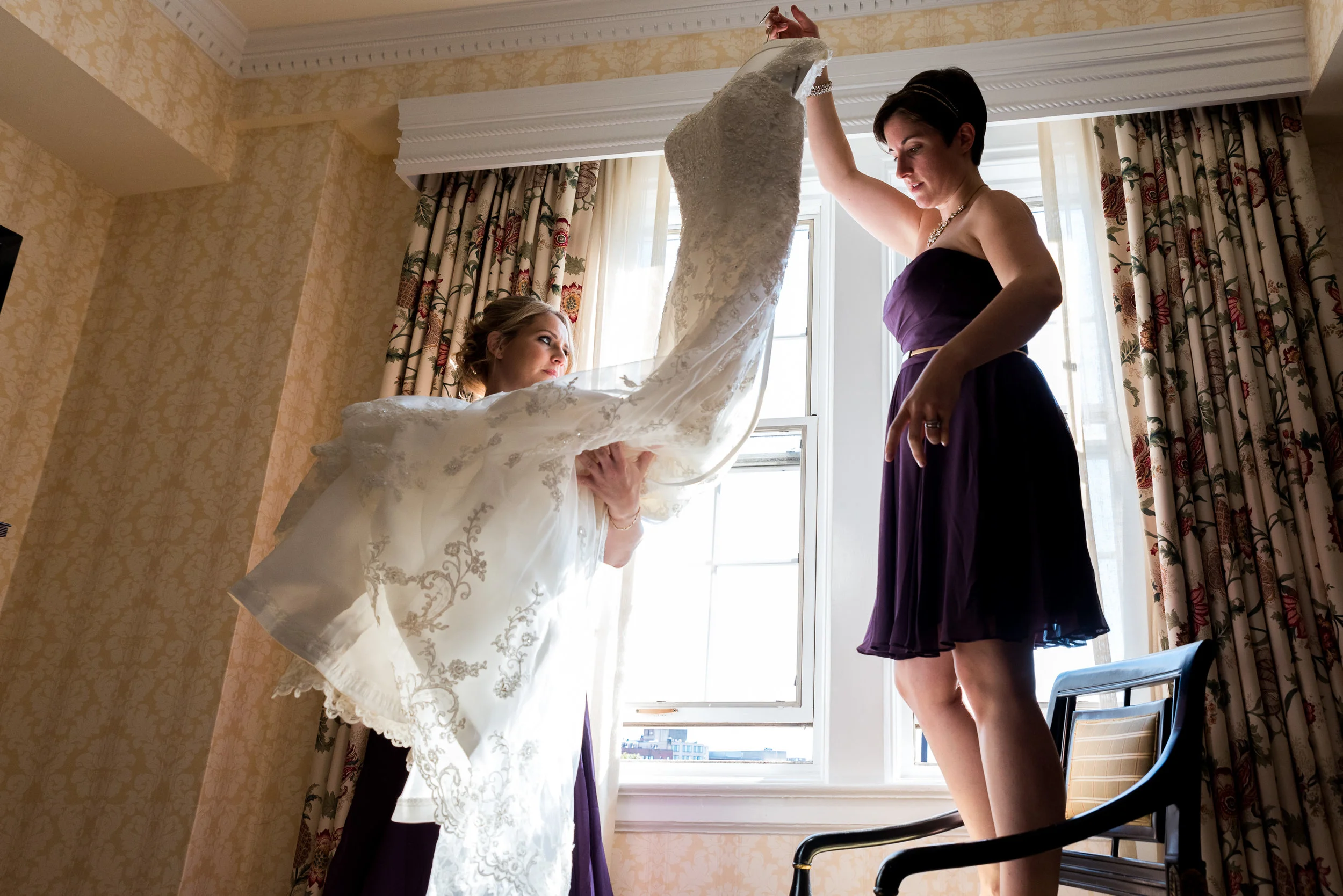Bride getting ready at The Fairfax at Embassy Row DC - Bridesmaids candid photography