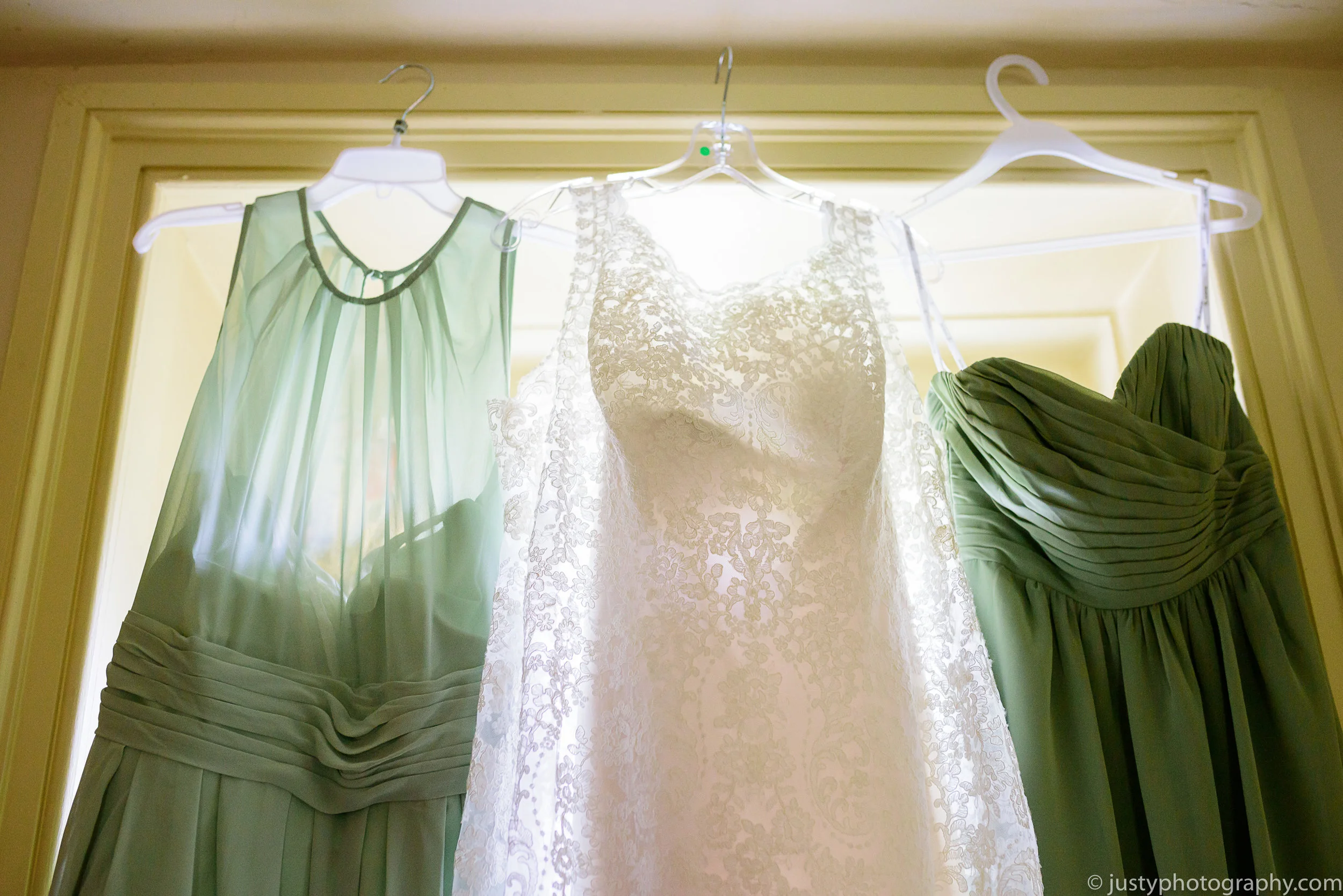 Silverbrook Farm Wedding Photos - Washington DC Wedding Photographer - Bridesmaids dresses hanging