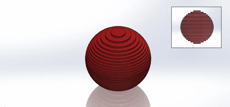 Slices of rubber ball stacked on top of one another to recreate the ball's original shape.