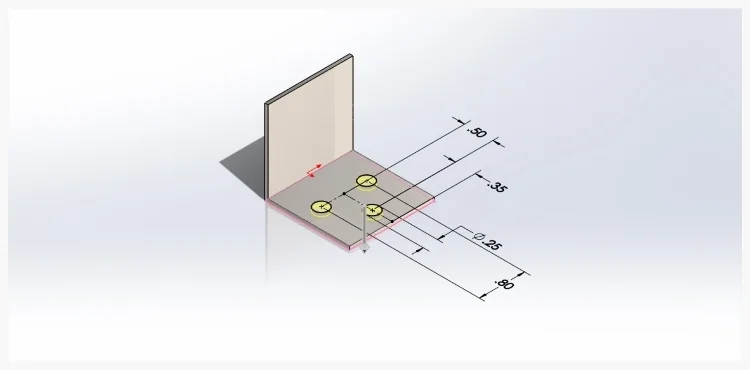 Another 2 dimensional sketch is created to add a pattern of screw holes to the part.