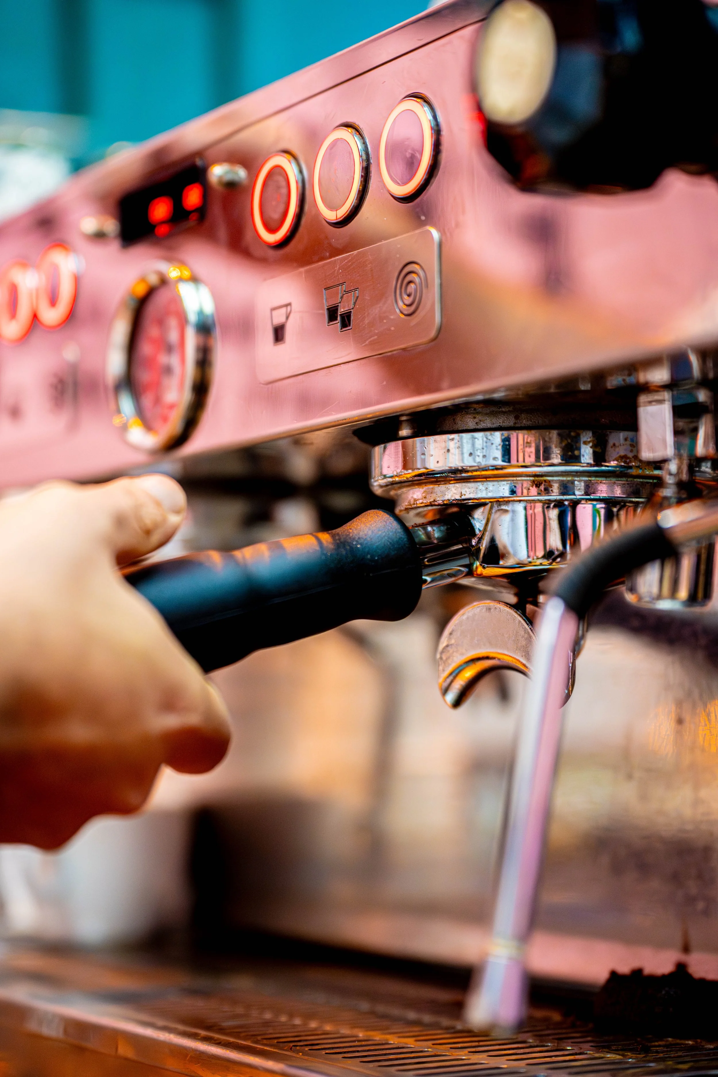 Close-up of espresso pouring into a cup
