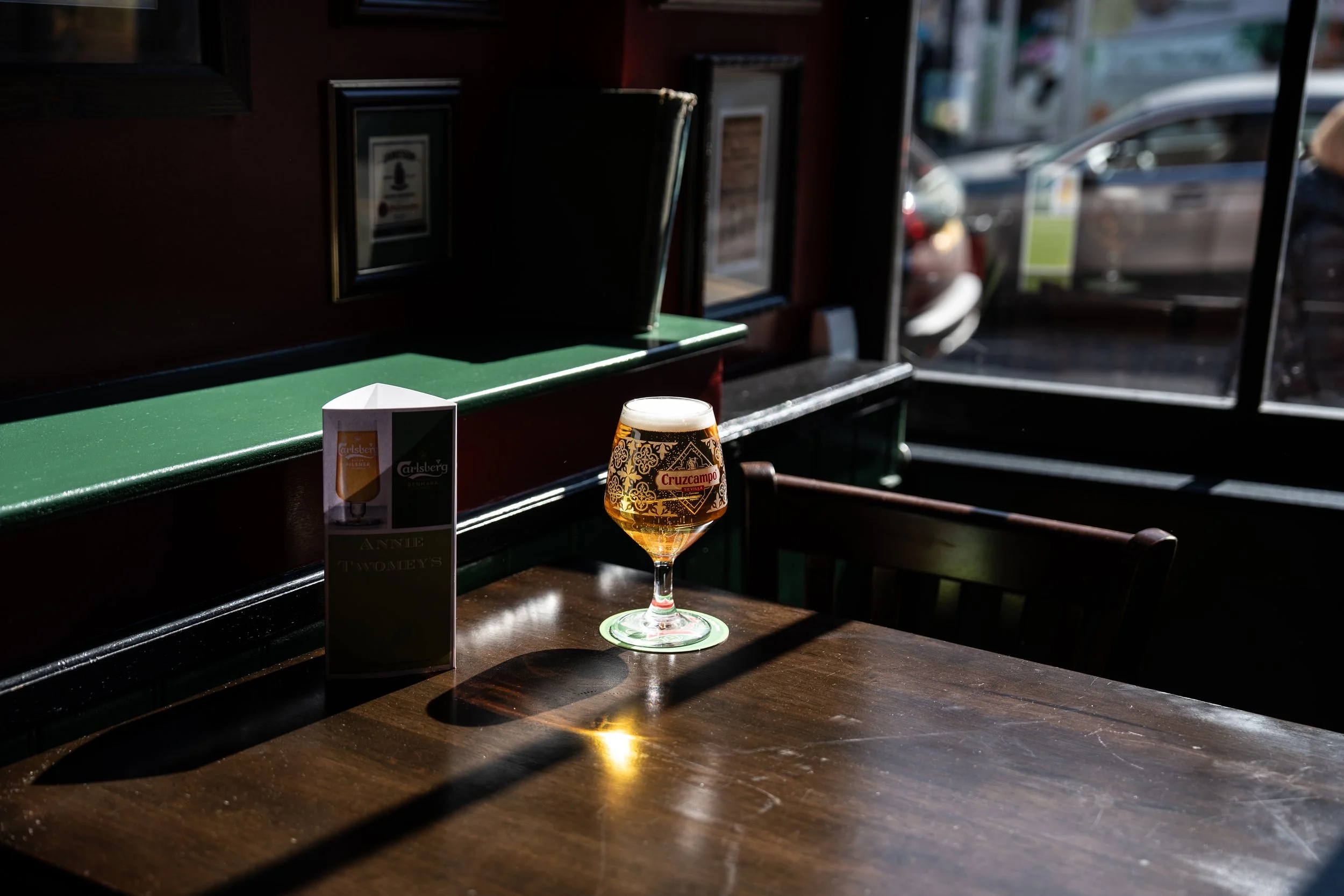 Carlsberg goblet glass at Annie Twomey's, Southgate — video above