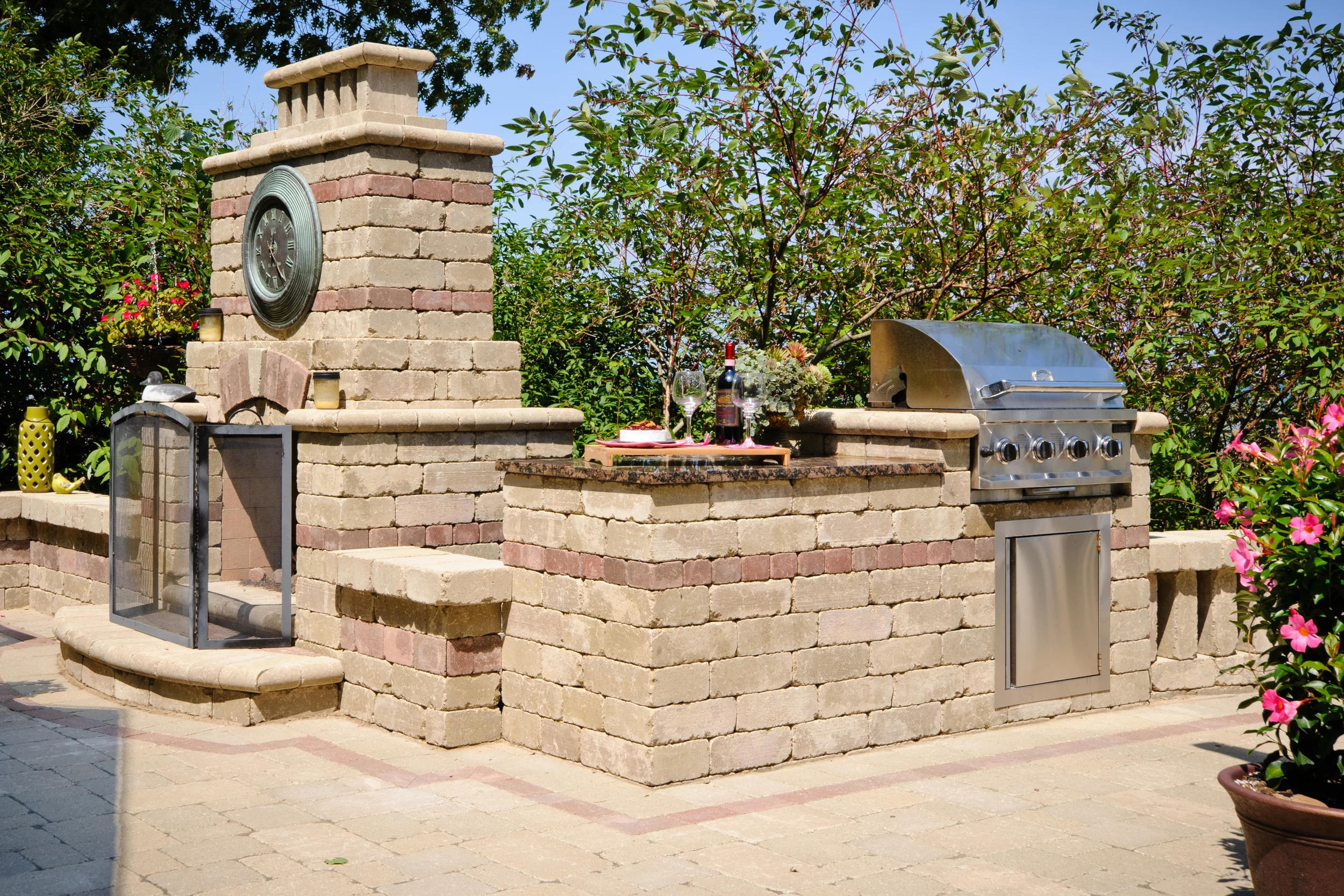 Outdoor BBQ and Paver Fireplace