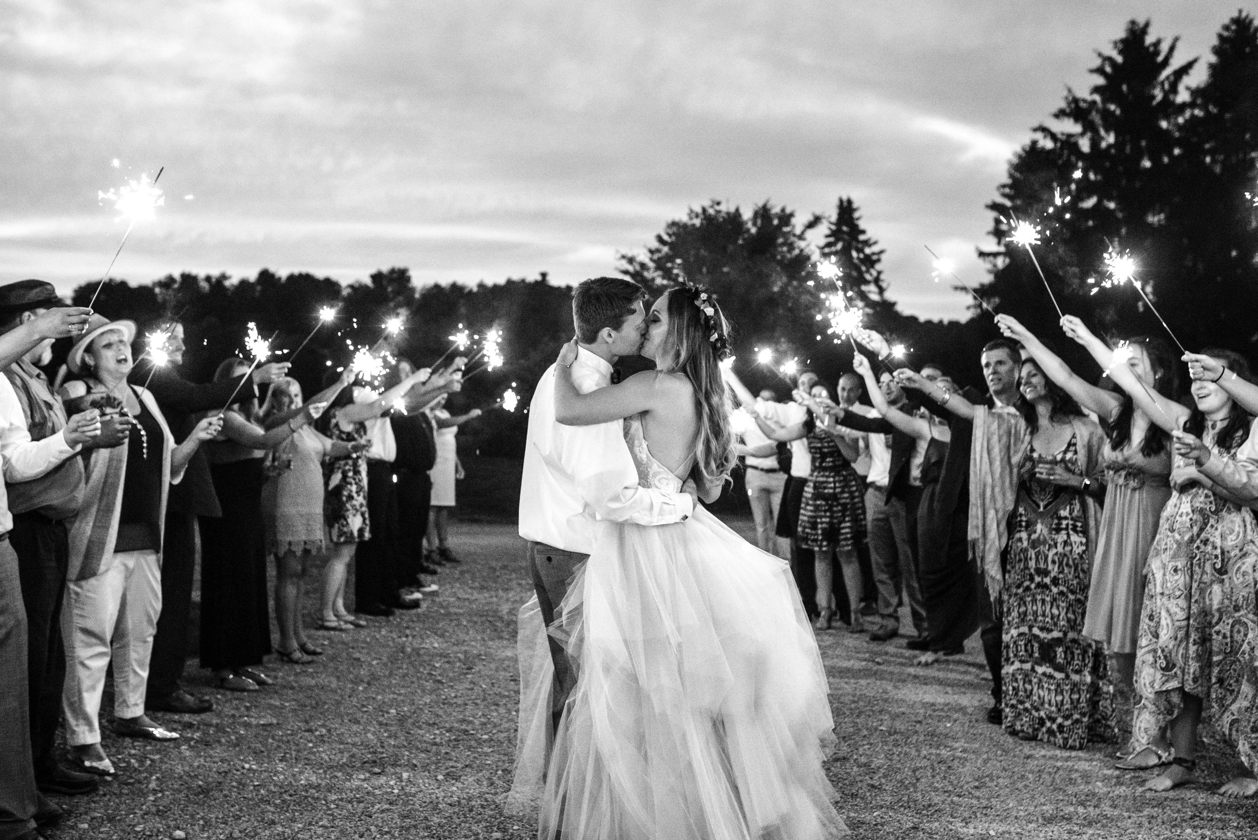 Fourth of July Lingrow Farms Wedding Sparkler Exit