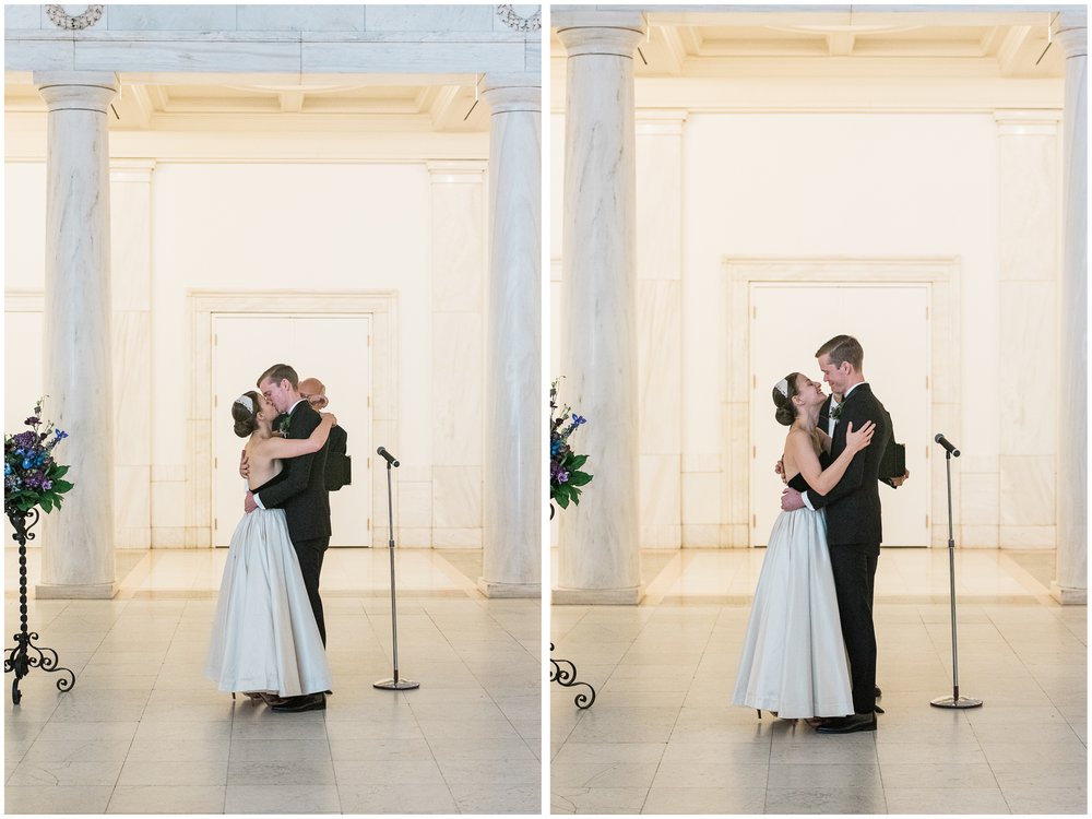 first kiss, hall of sculpture wedding ceremony, pittsburgh pa, carnegie museum.jpg