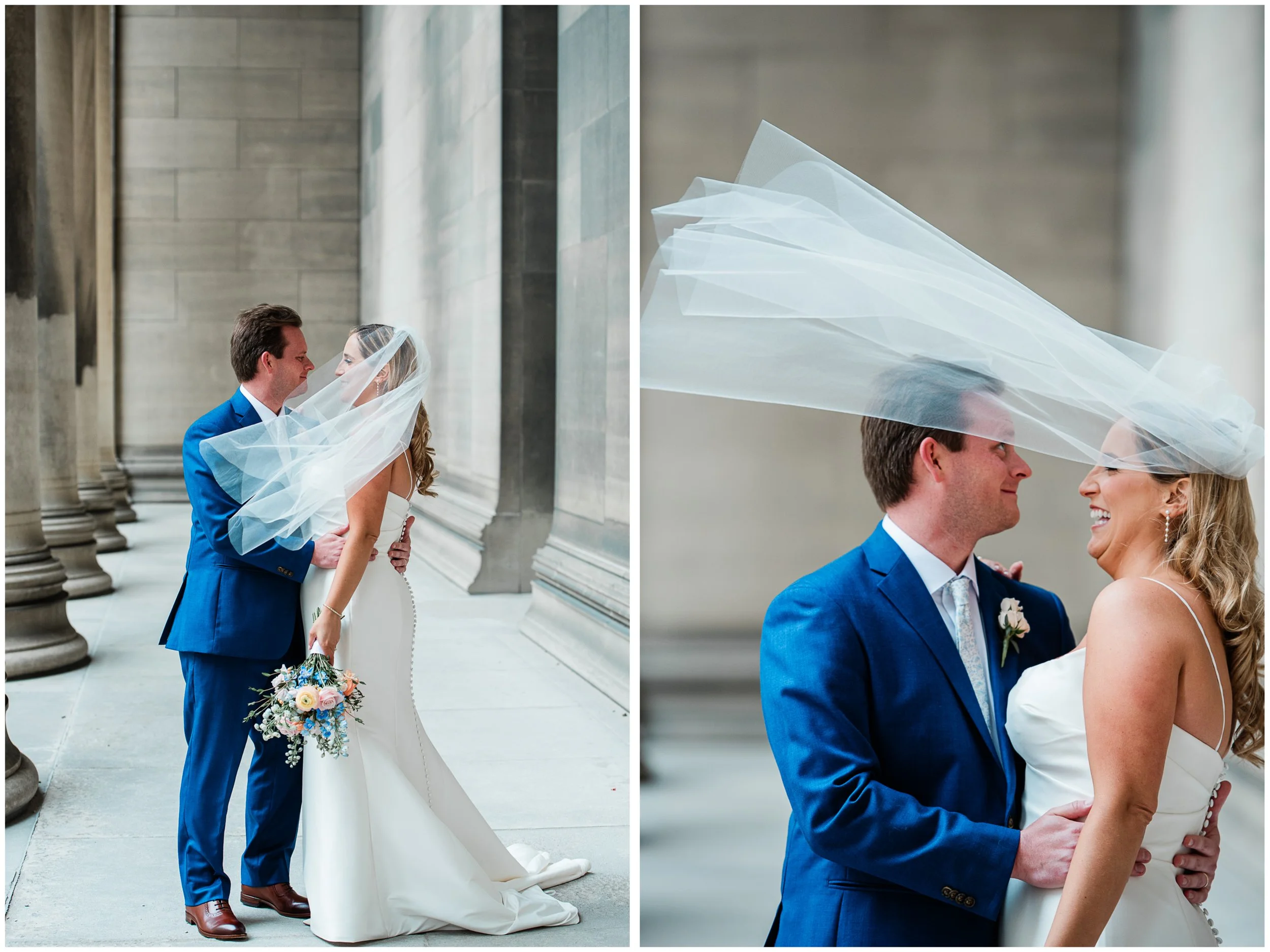 bride and groom portraits, carnegie mellon columns, pittsburgh pa.jpg