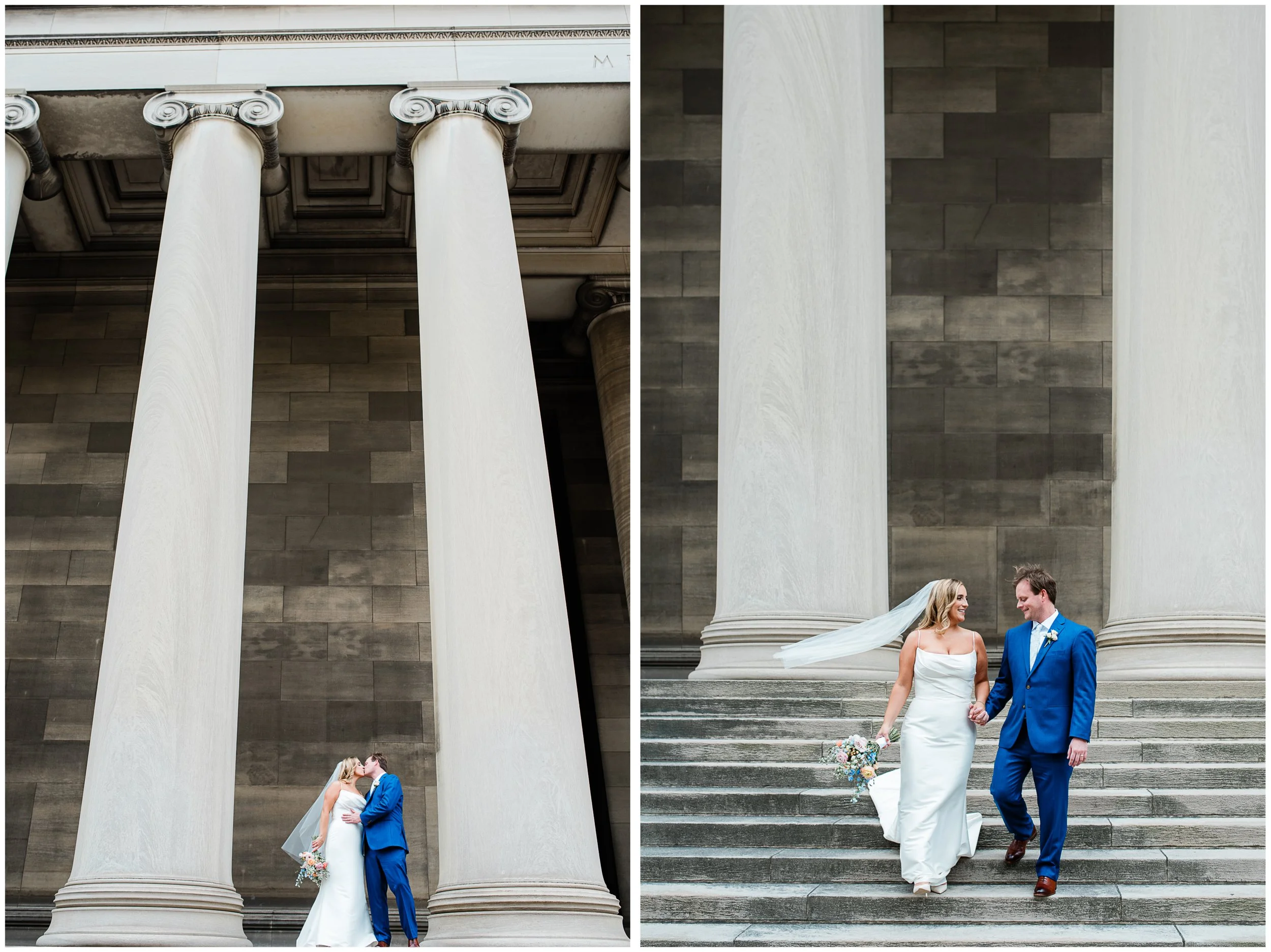 bride and groom portraits, carnegie mellon columns, oakland pa.jpg