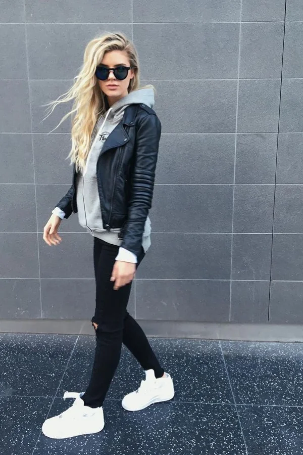 black jacket with white hoodie