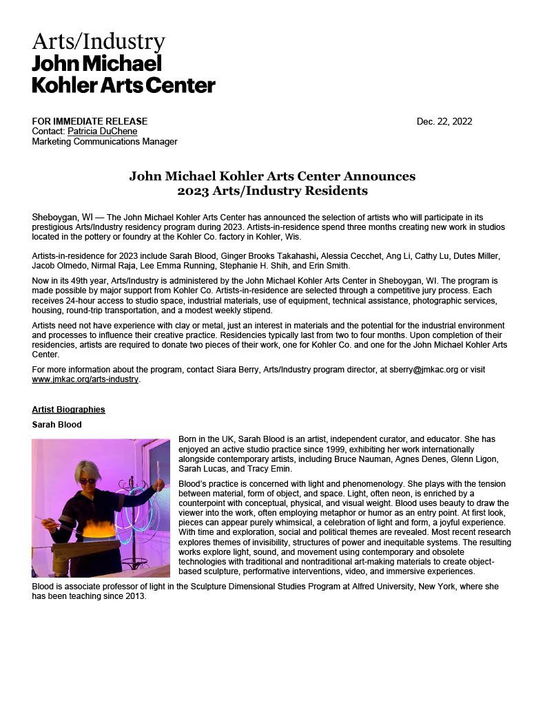 John Michael Kohler Arts Center Announces 2023 Arts/Industry Residents