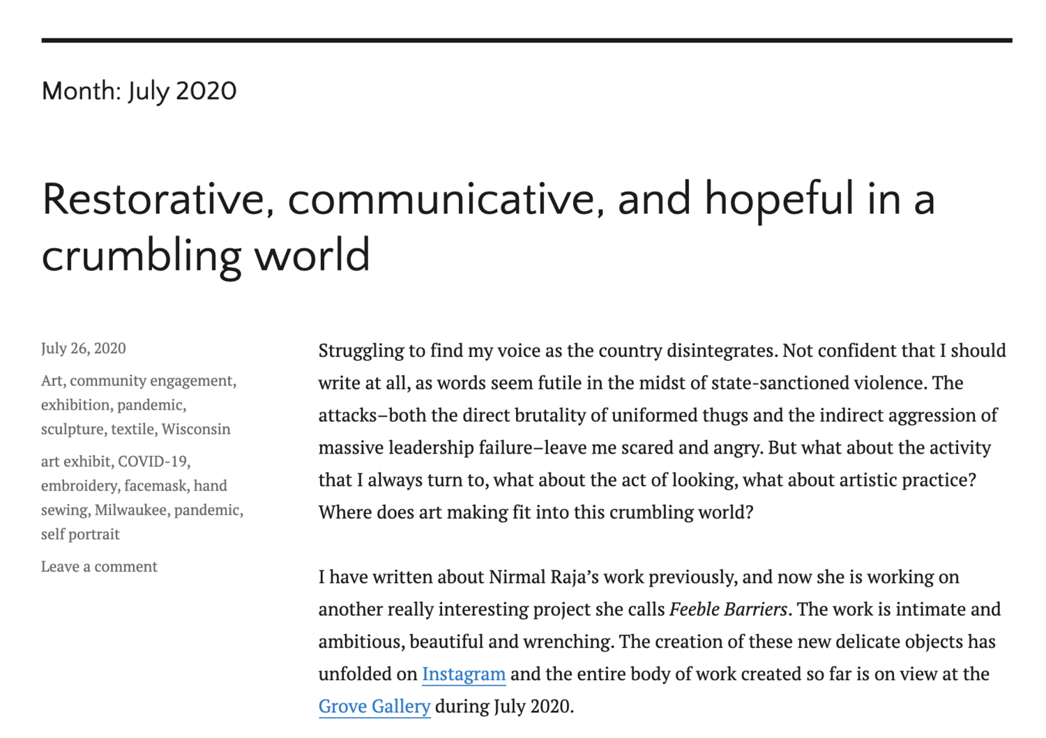 Restorative, communicative, and hopeful in a crumbling world