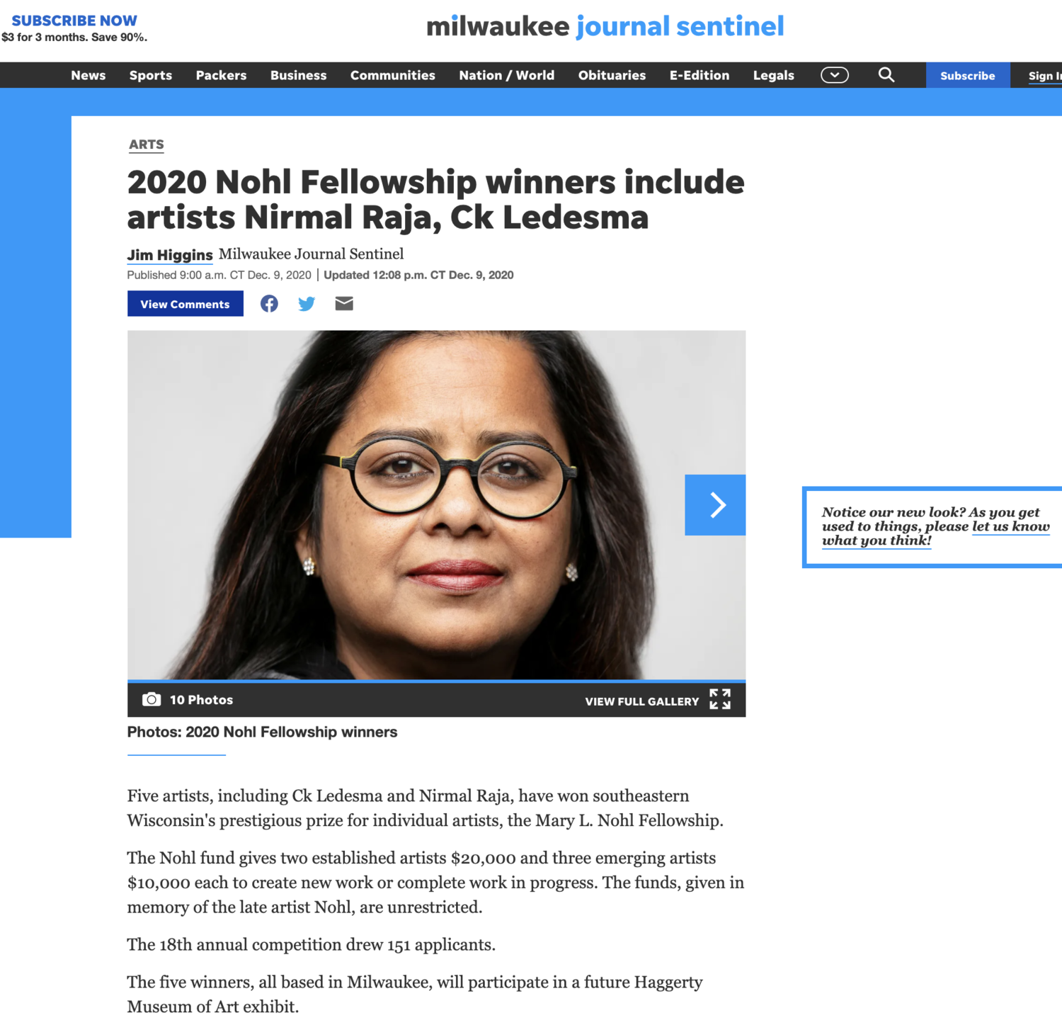 2020 Nohl Fellowship winners include artists Nirmal Raja, CK Ledesma