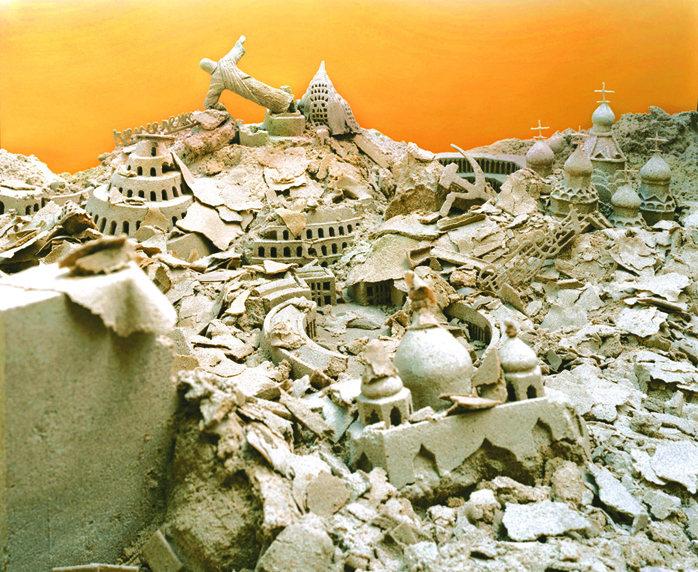 © Liset Castillo Pain Is Universal But So Is Hope by the Cuban artist Liset Castillo documents the construction of a fictitious city, a utopian microcosm where particular aspects of different cultures converge and fuse in the universal experience of creation and destruction. Click here for more information. 
