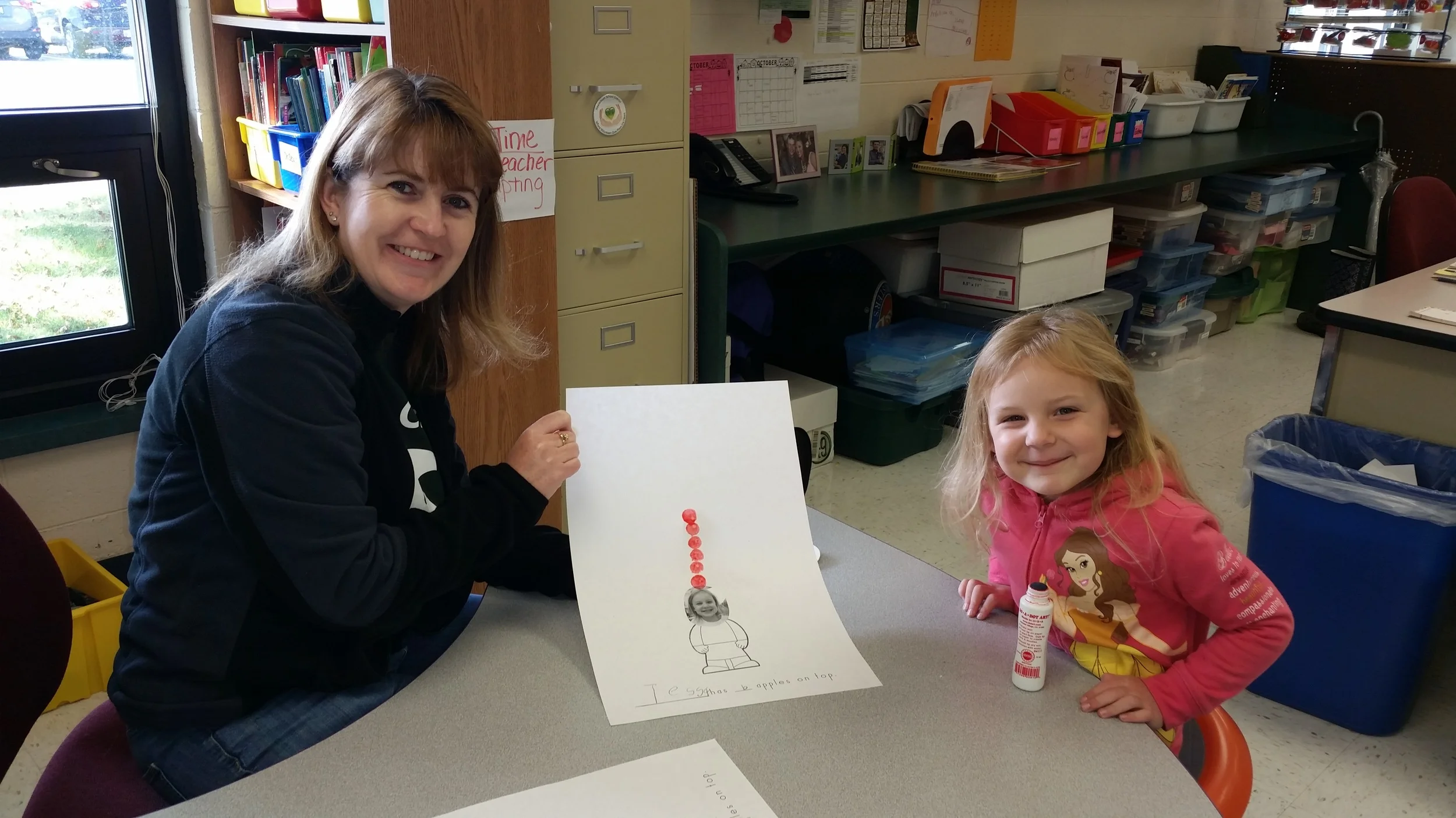 We read the book "10 Apples up on Top" by Dr. Seuss. We then made our own class book!