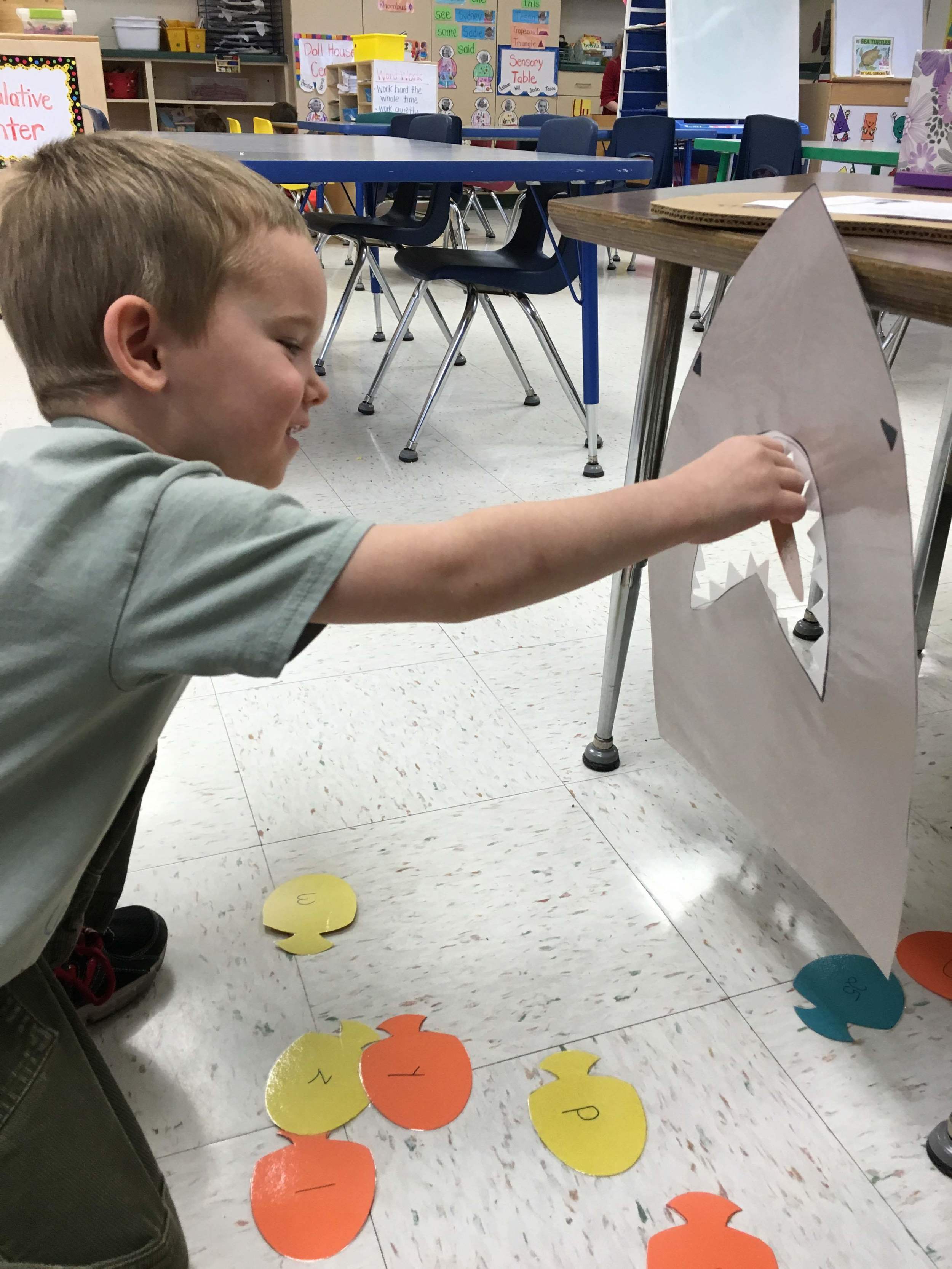 reviewing lowercase letters, feeding fish to the shark!