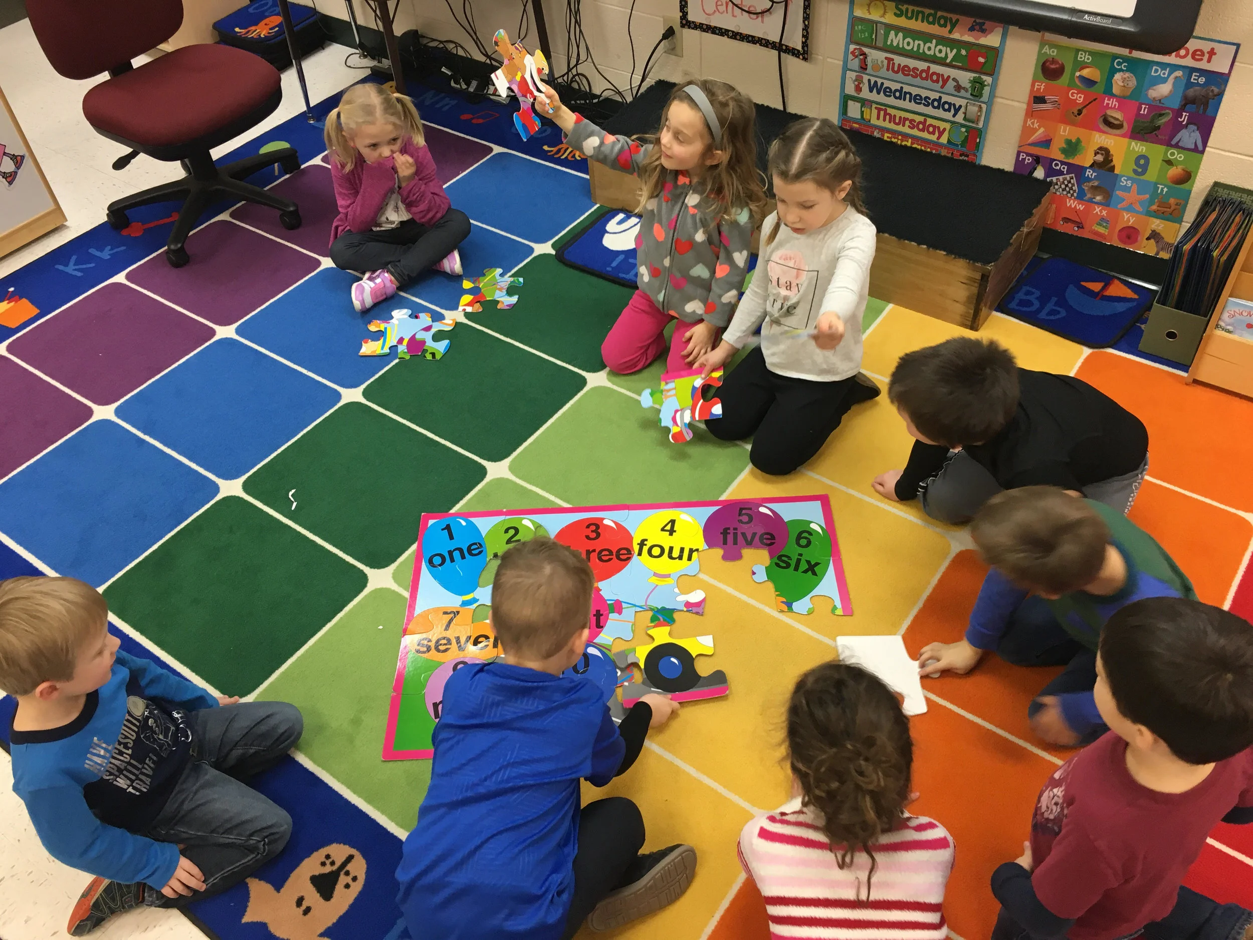 doing a whole group number puzzle