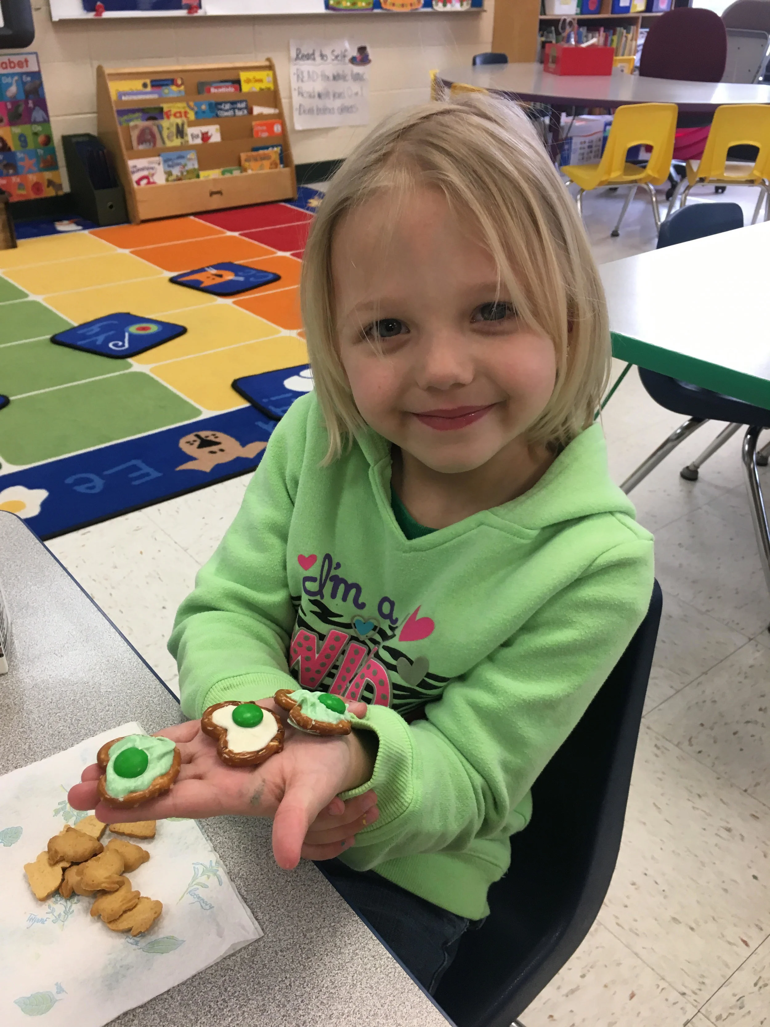 Mrs. Stahl made green eggs and ham for snack!