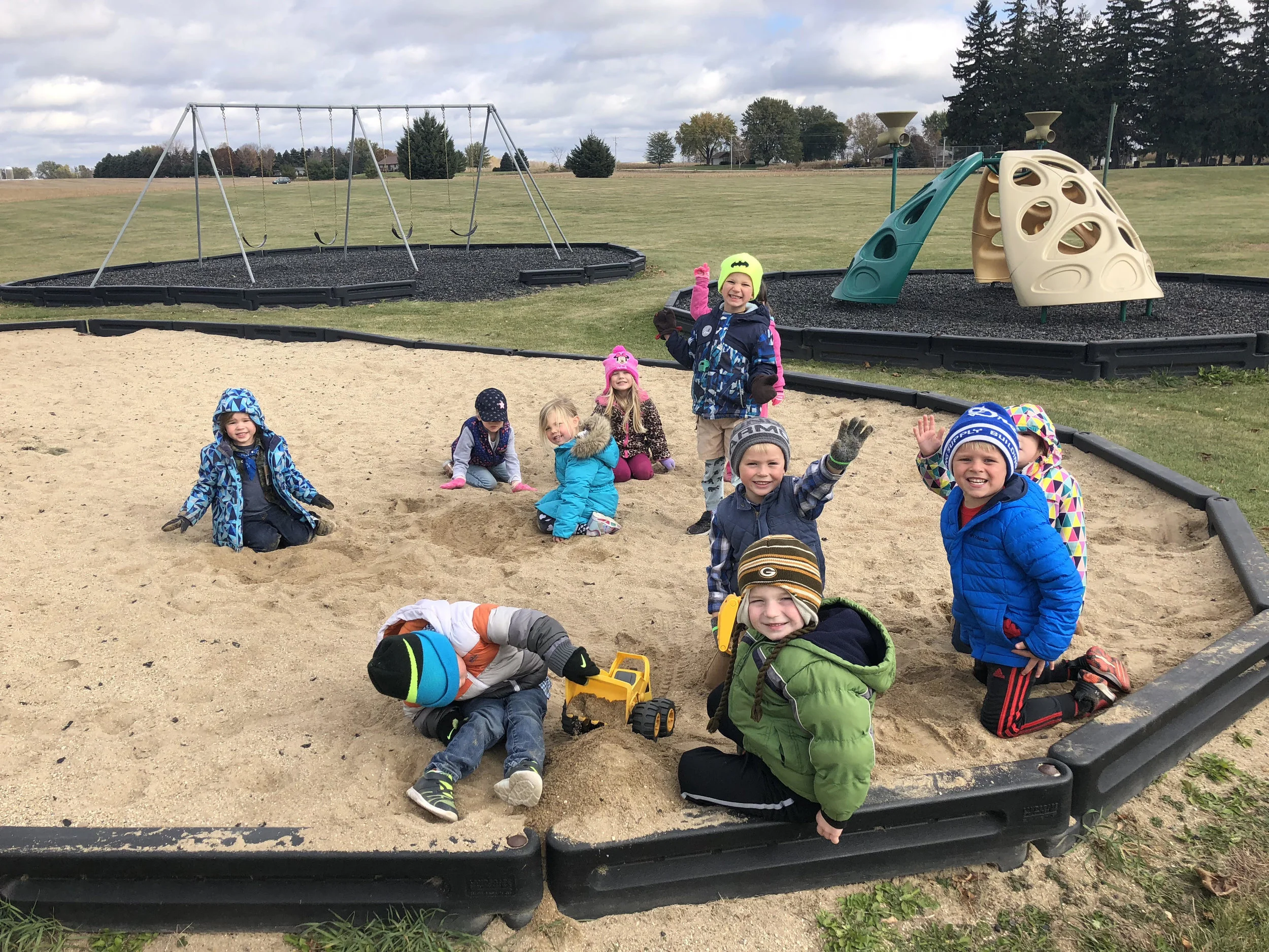enjoying the sandbox at recess!