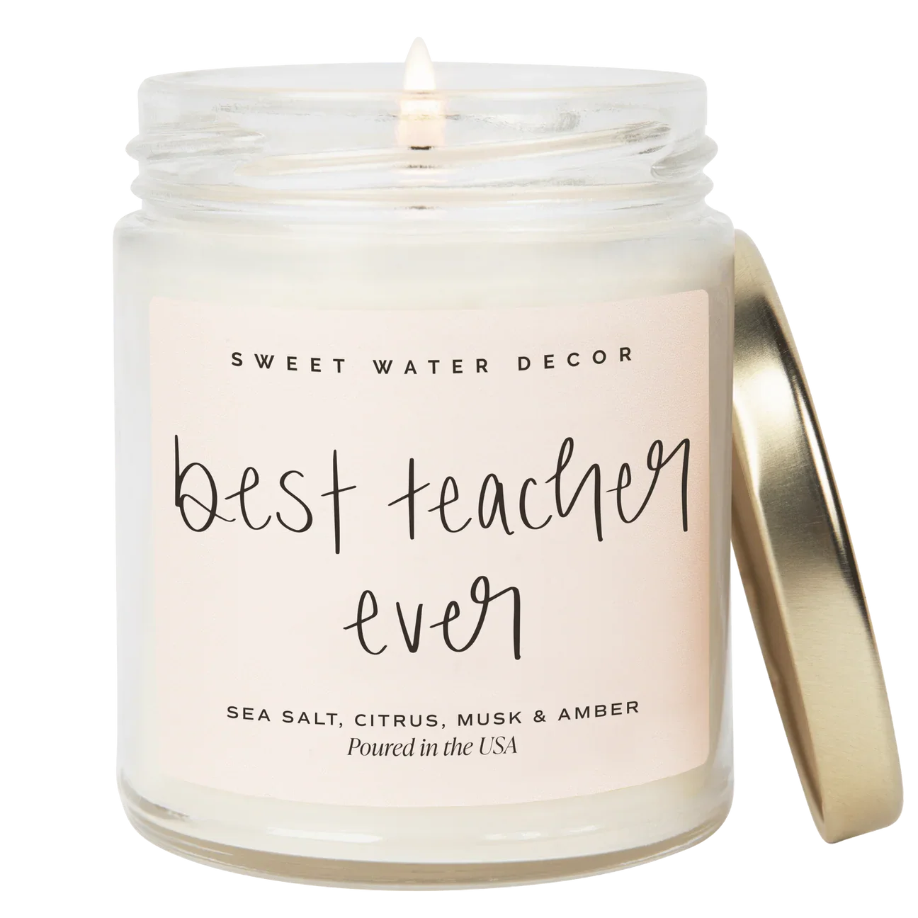 Best Teacher Ever Soy Candle - Clear Jar - 9 oz (Salt and Sea)